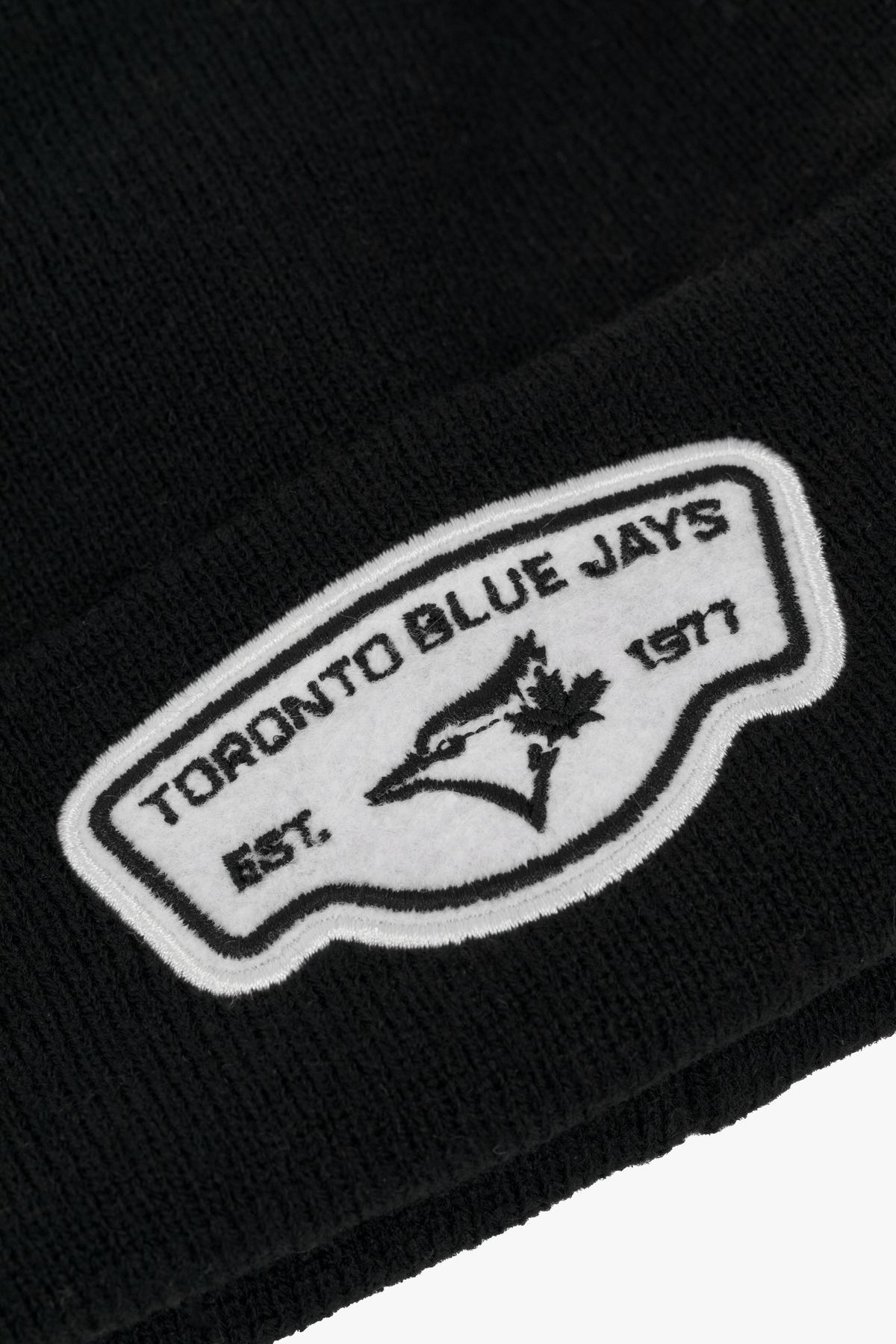 Toronto Blue Jays Cuffed Knit Black Beanie with Felt Patch, Est. 1977, Adult MLB Winter Beanie with Logo, One Size