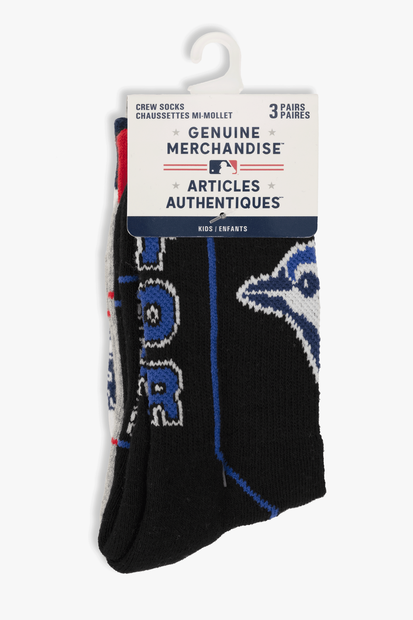 Toronto Blue Jays Kids 3-Pack Athletic Crew Socks, Cushioned MLB Baseball Socks, Sizes 4-10