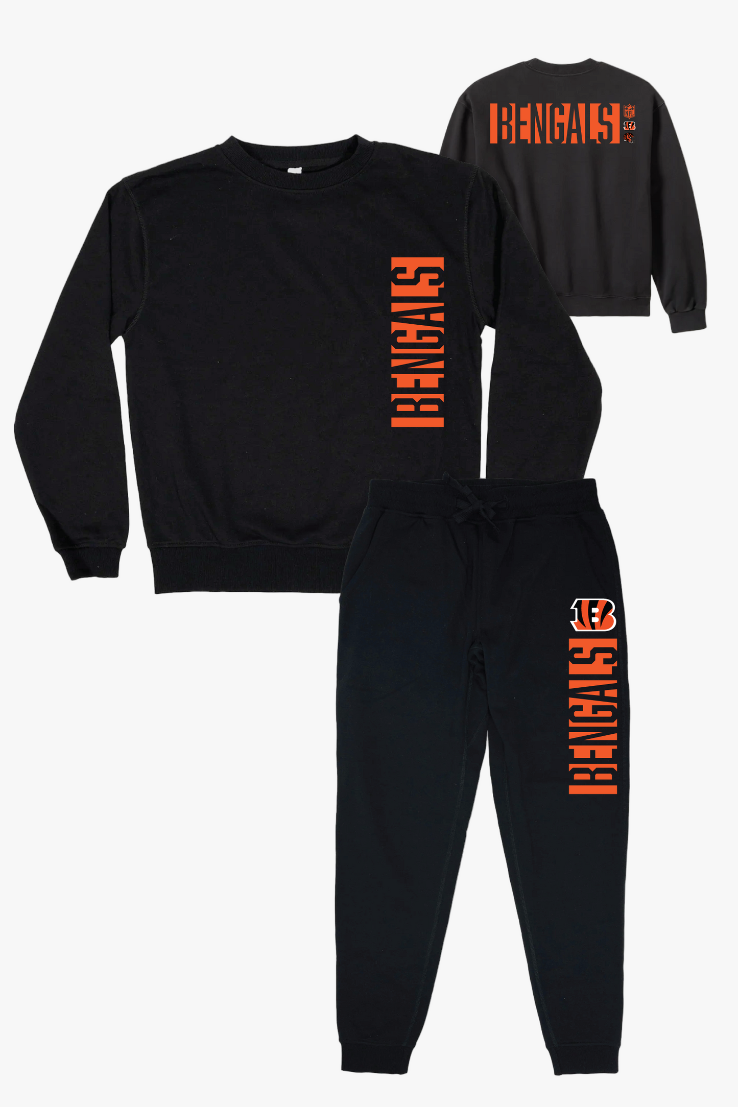 NFL Cincinnati Bengals Black Unisex Adult Matching French Terry Cotton Lounge Set With "Negative Space" Design