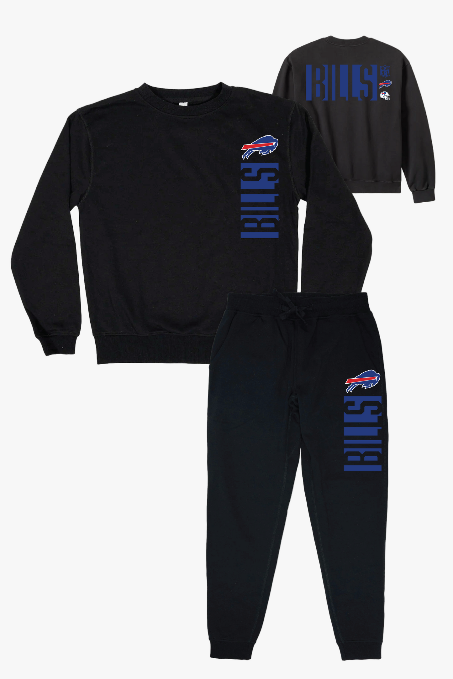 NFL Buffalo Bills Black Unisex Adult Matching French Terry Cotton Lounge Set With "Negative Space" Design
