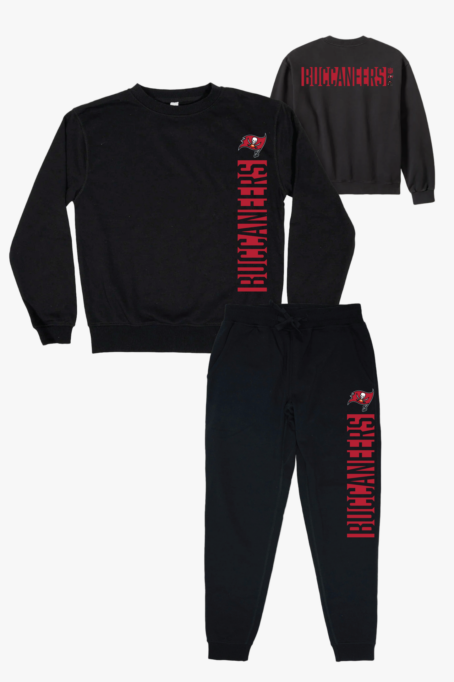 NFL Tampa Bay Buccaneers Black Unisex Adult Matching French Terry Cotton Lounge Set With "Negative Space" Design