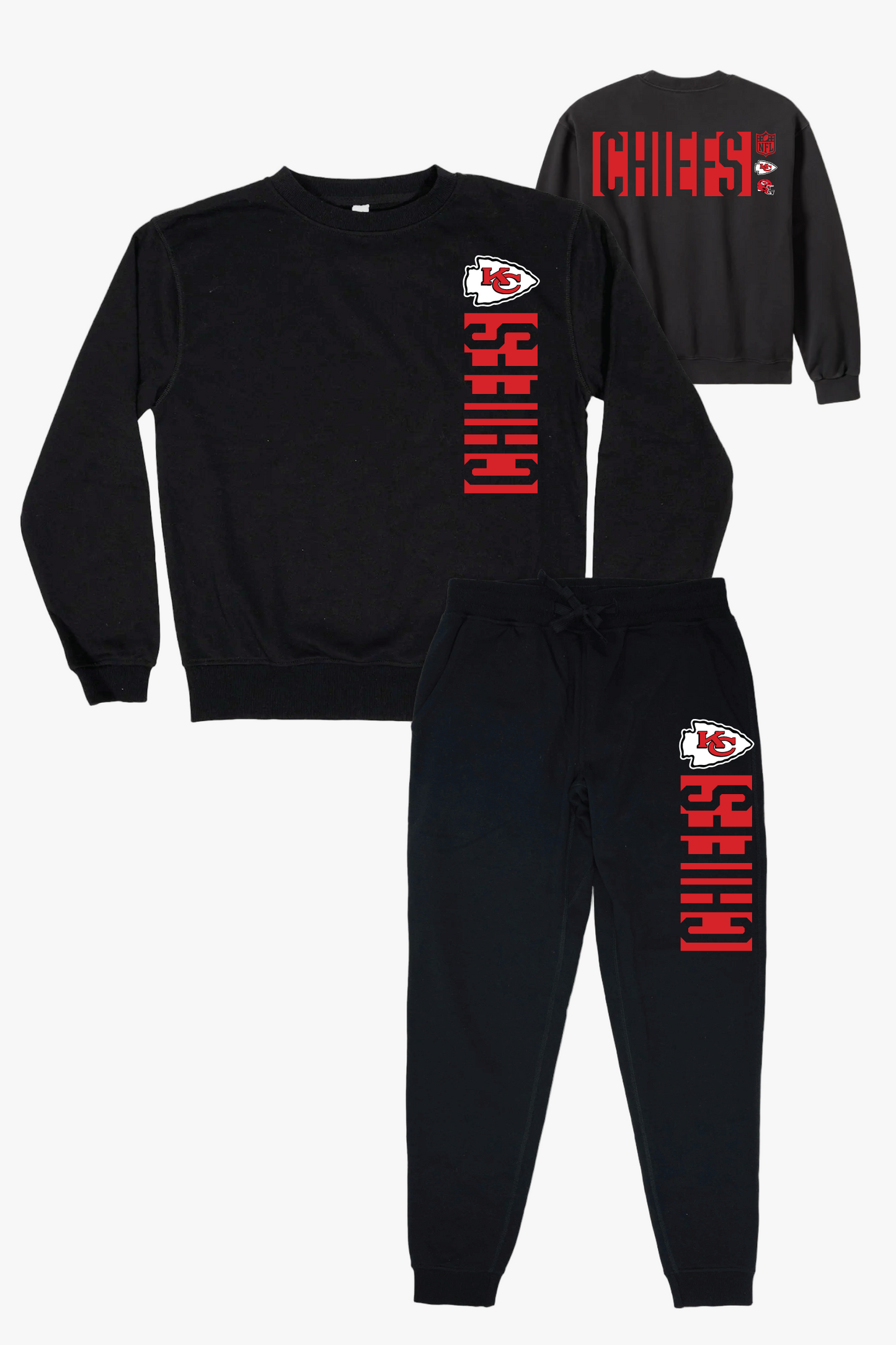 NFL Kansas City Chiefs Black Unisex Adult Matching French Terry Cotton Lounge Set With "Negative Space" Design