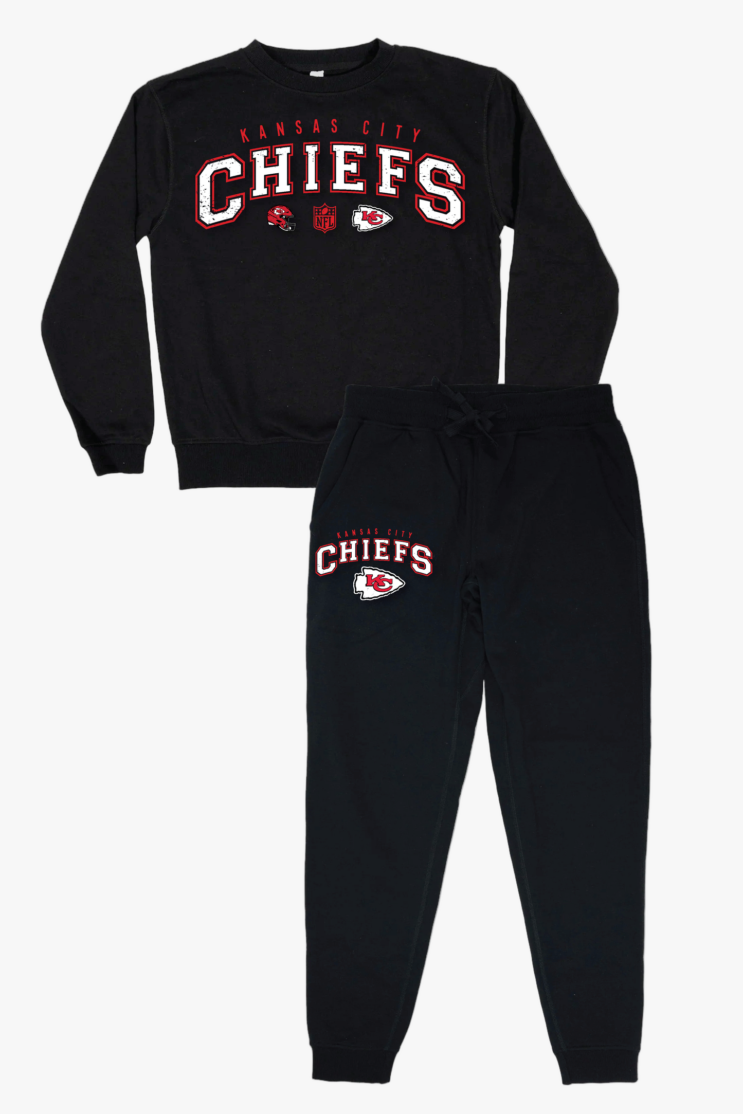 NFL Kansas City Chiefs Unisex Adult Black Distressed Vintage Varsity Lounge Set