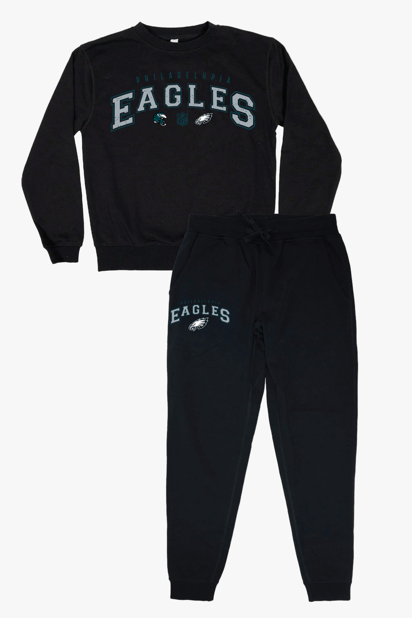 NFL Philadelphia Eagles Unisex Adult Black Distressed Vintage Varsity Lounge Set