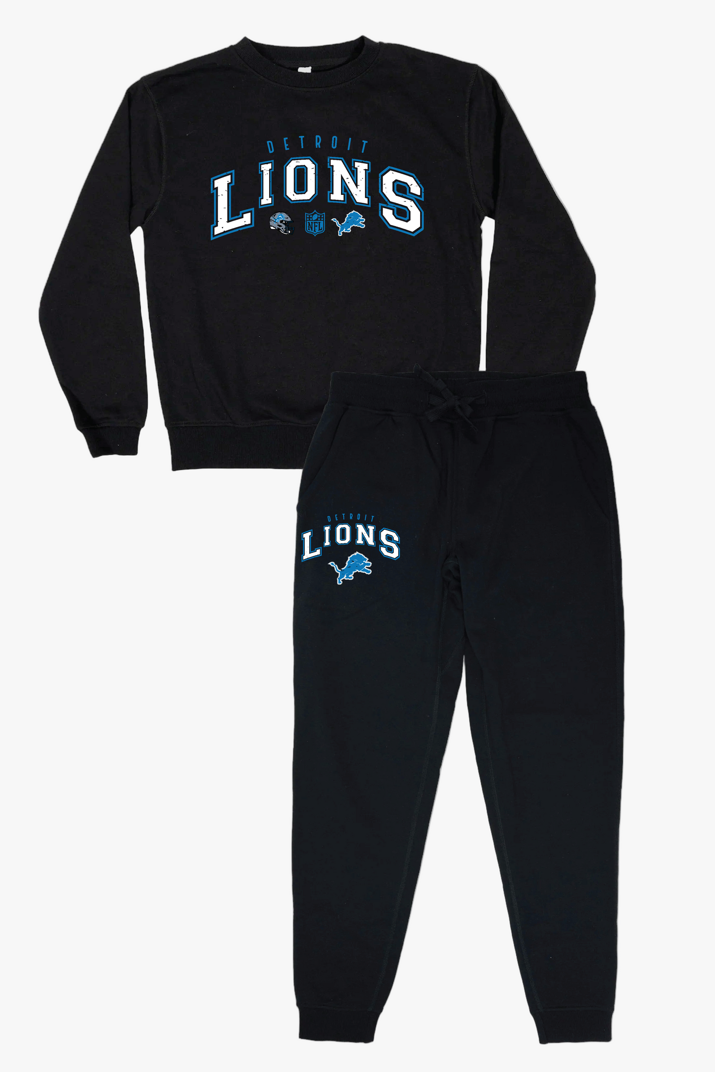 NFL Detroit Lions Unisex Adult Black Distressed Vintage Varsity Lounge Set