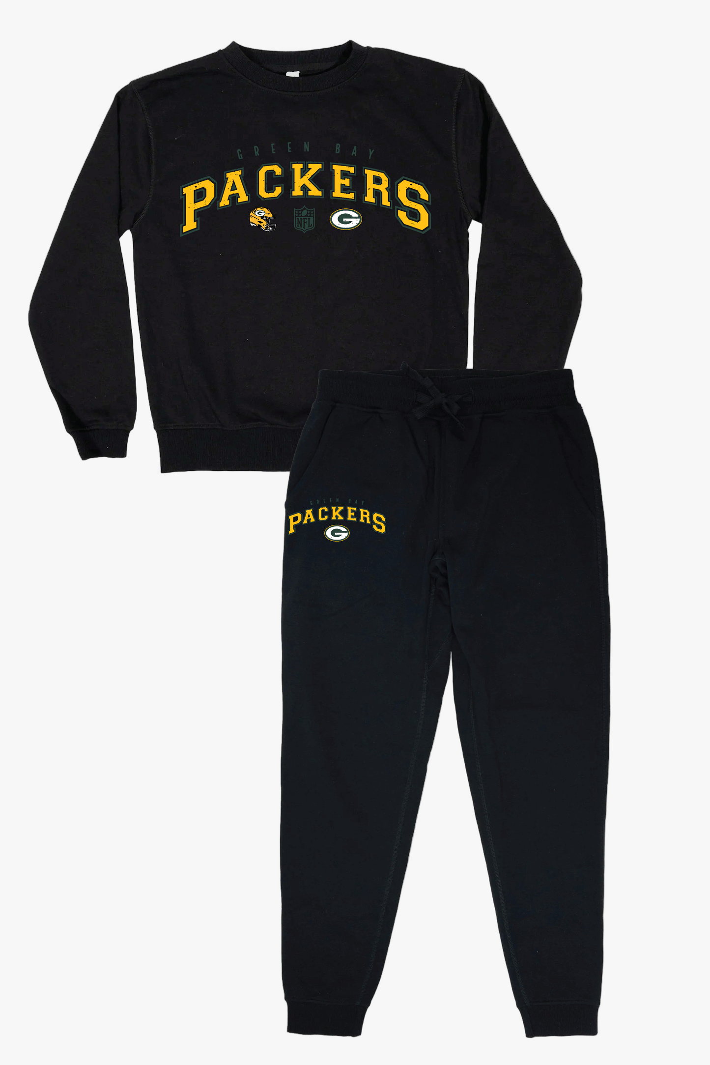 NFL Green Bay Packers Unisex Adult Black Distressed Vintage Varsity Lounge Set