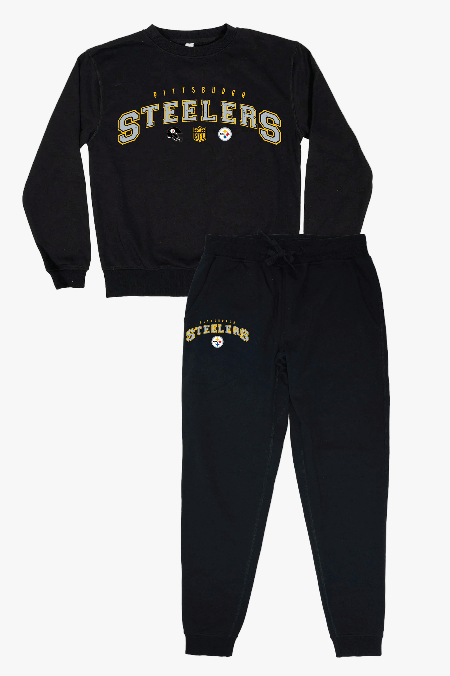 NFL Pittsburgh Steelers Unisex Adult Black Distressed Vintage Varsity Lounge Set