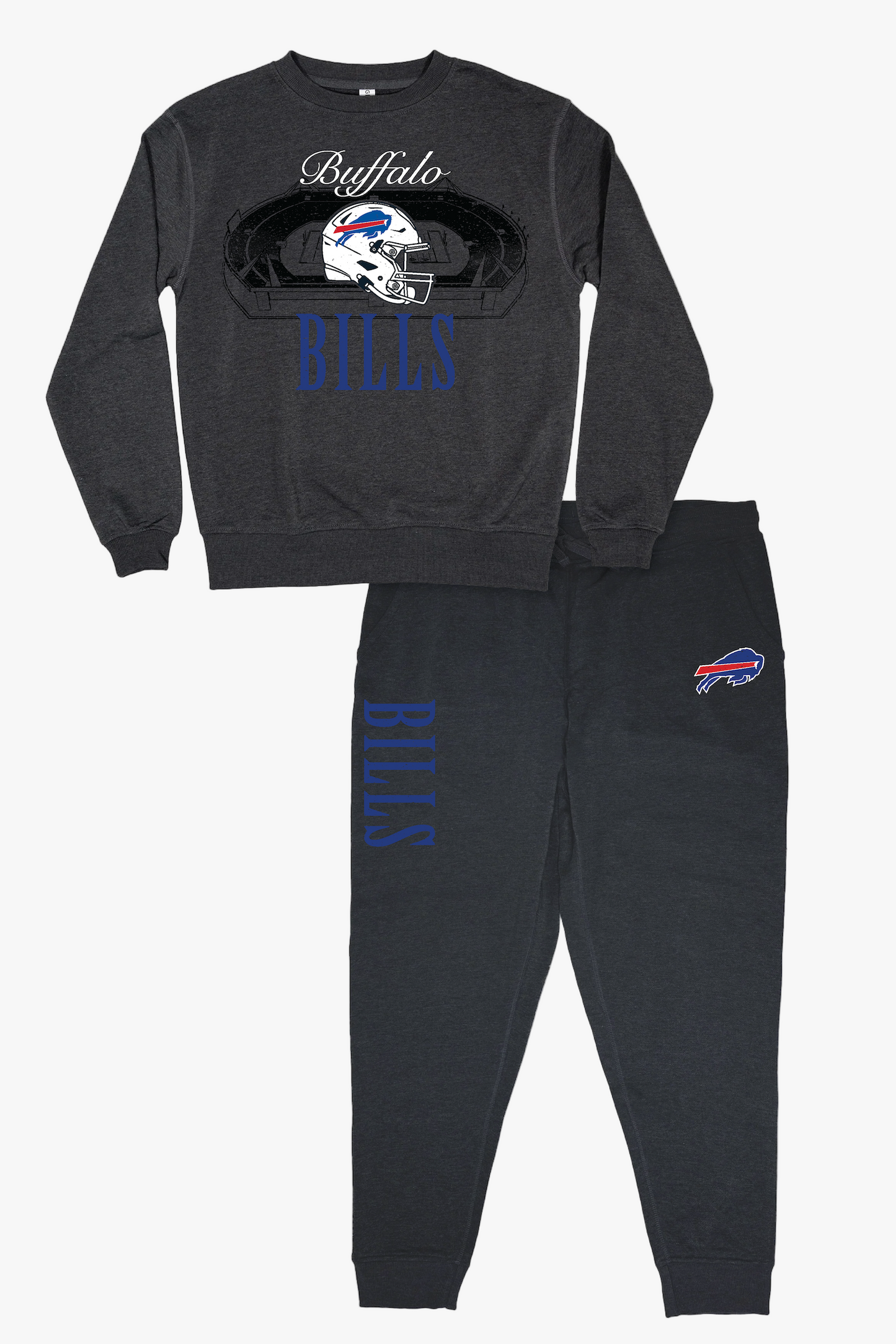 NFL Buffalo Bills Unisex Adult "Distressed Stadium" Dark Grey French Terry Lounge Set