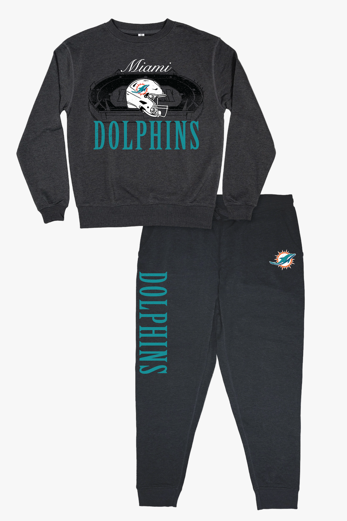 NFL Miami Dolphins Unisex Adult "Distressed Stadium" Dark Grey French Terry Lounge Set