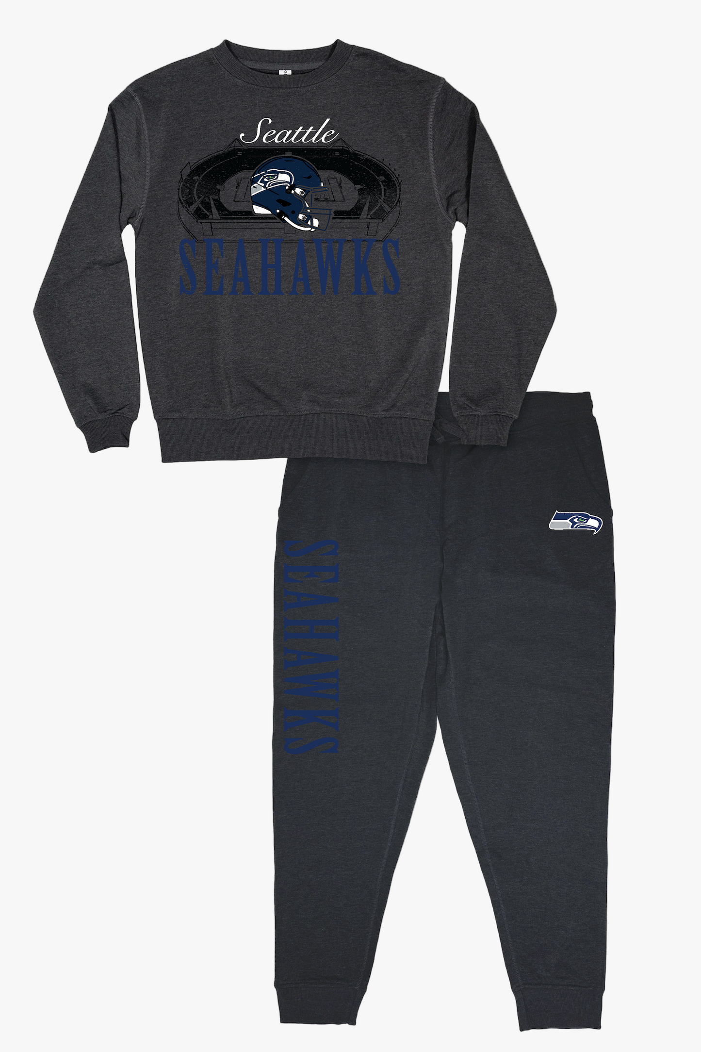 NFL Seattle Seahawks Unisex Adult "Distressed Stadium" Dark Grey French Terry Lounge Set