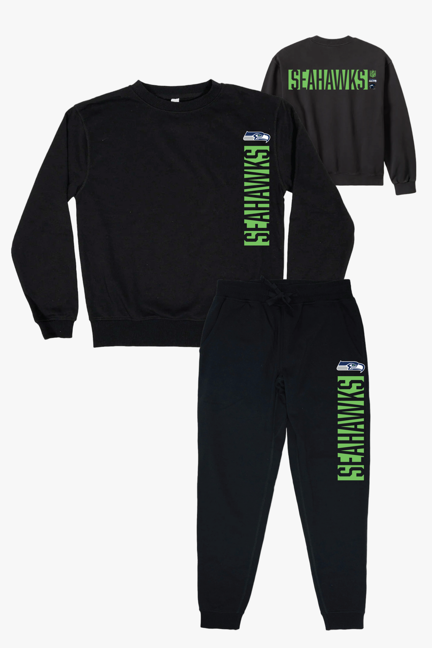 NFL Seattle Seahawks Black Unisex Adult Matching French Terry Cotton Lounge Set With "Negative Space" Design