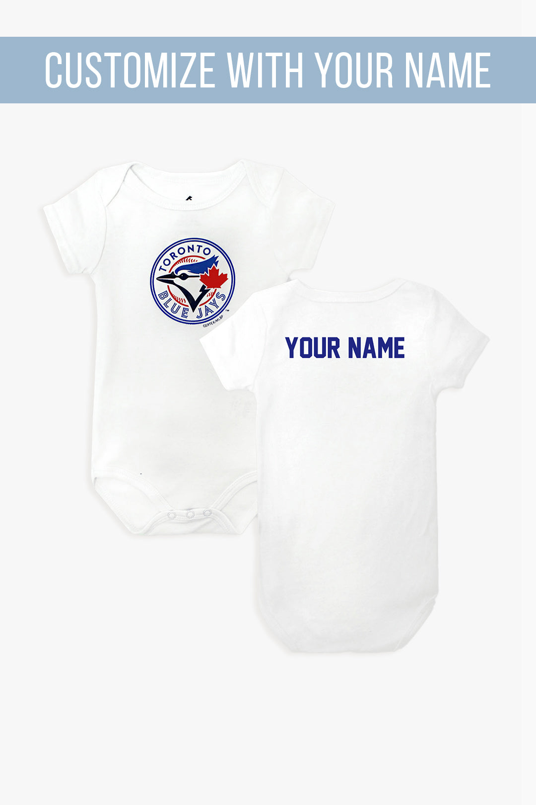 Gertex MLB Blue Jays Baby Onesie Bodysuit With Custom Name