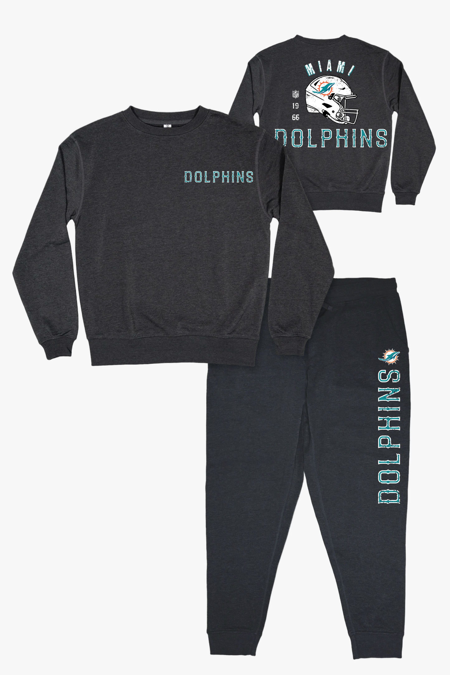 NFL Miami Dolphins Unisex Adult Adult Dark Grey French Terry Lounge Set With Vintage Helmet Design