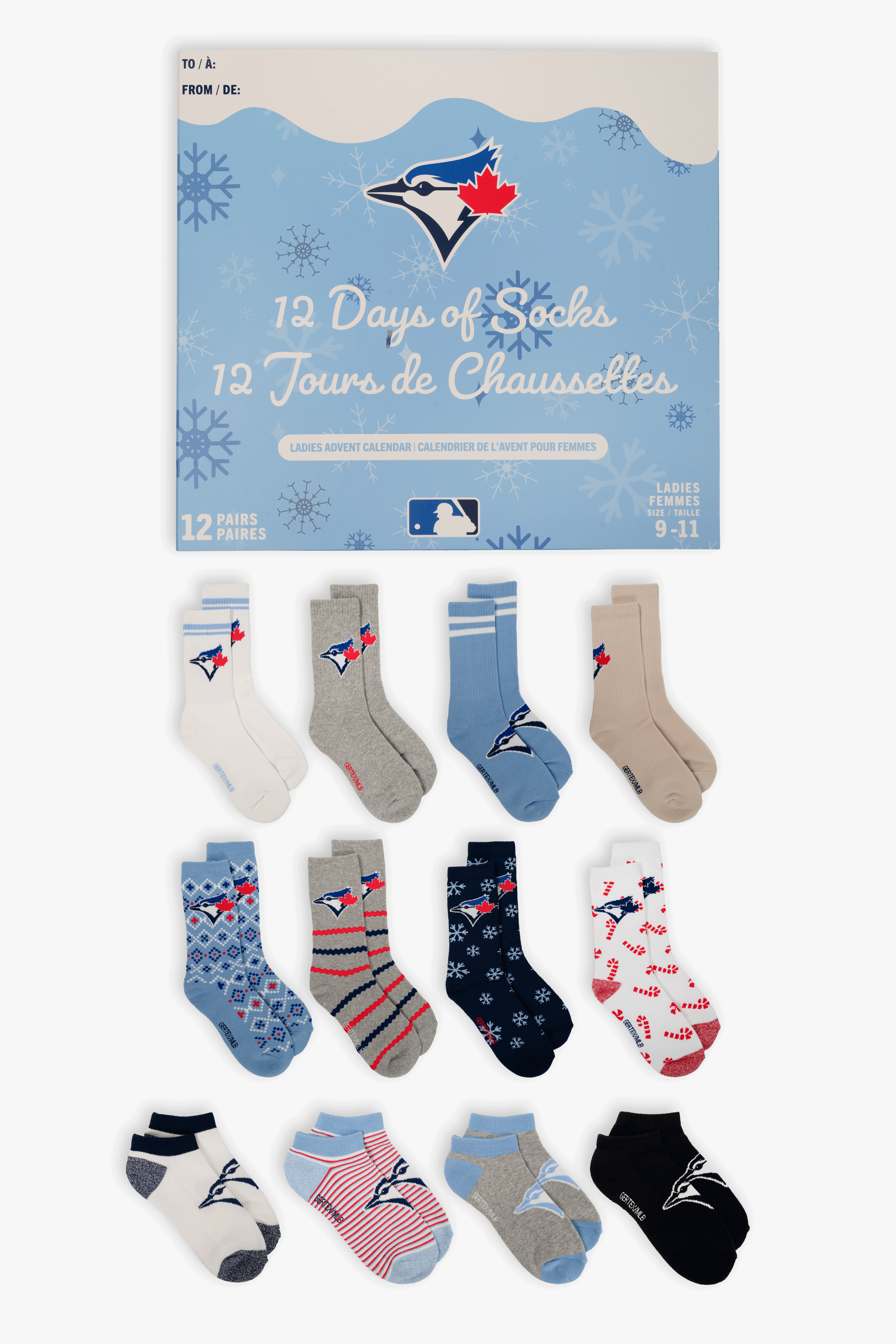 Ladies Toronto Blue Jays 12 Days of Socks Advent Calendar, MLB Holiday Gift Set
