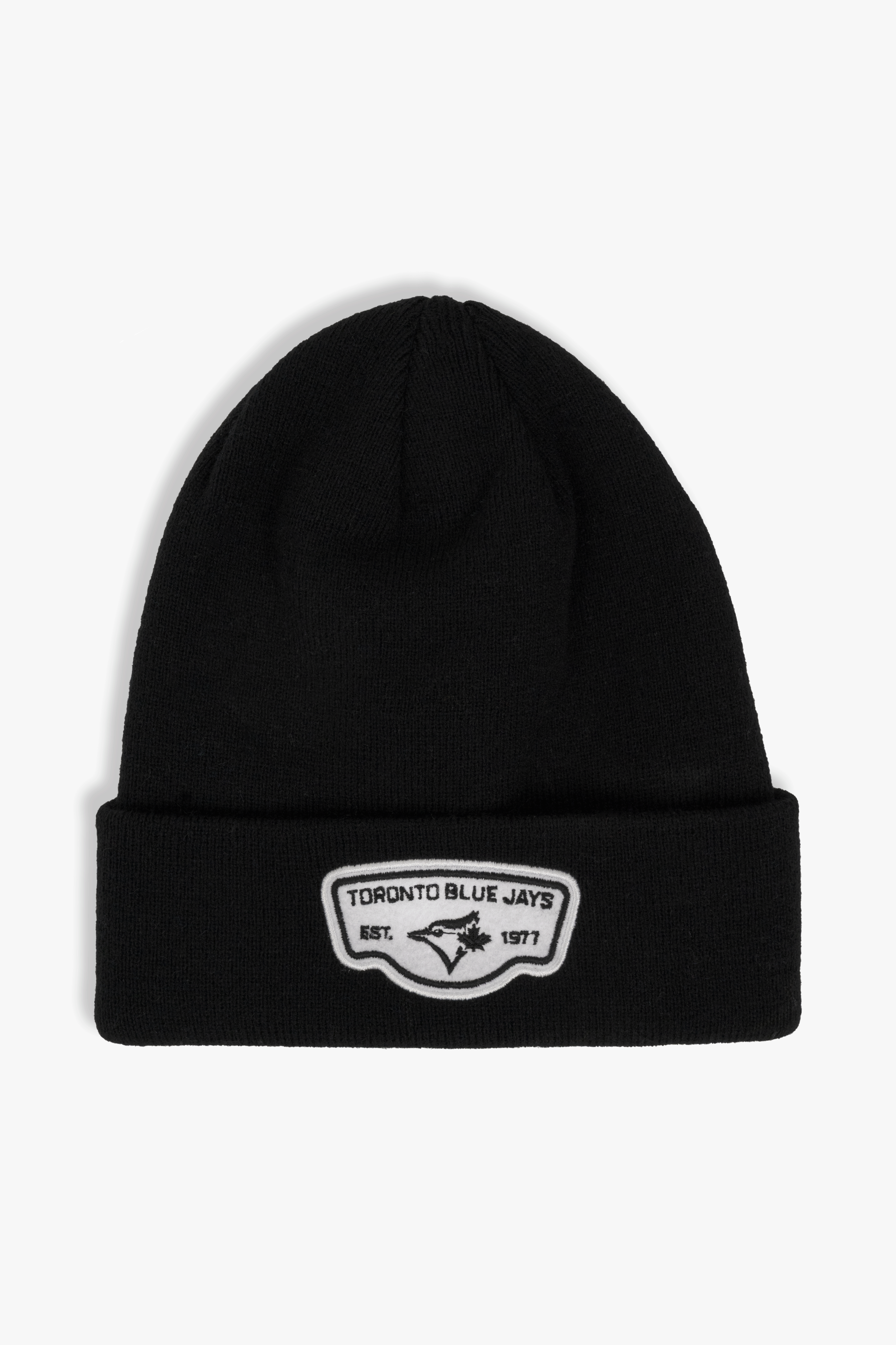 Toronto Blue Jays Cuffed Knit Black Beanie with Felt Patch, Est. 1977, Adult MLB Winter Beanie with Logo, One Size