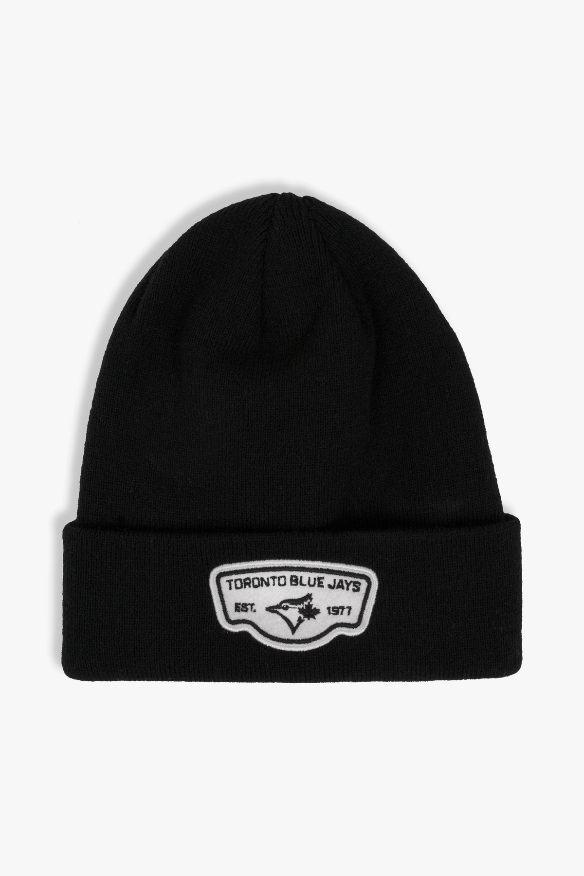Toronto Blue Jays Cuffed Knit Black Beanie with Felt Patch, Est. 1977, Adult MLB Winter Beanie with Logo, One Size
