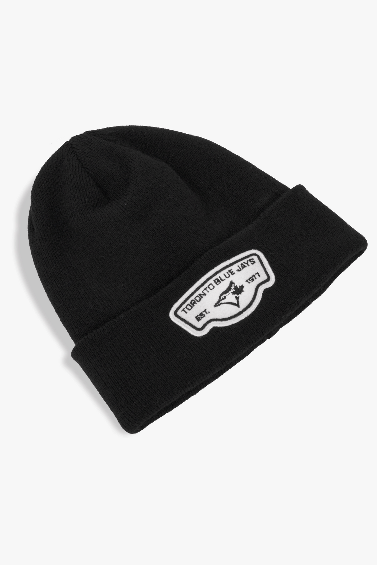Toronto Blue Jays Cuffed Knit Black Beanie with Felt Patch, Est. 1977, Adult MLB Winter Beanie with Logo, One Size