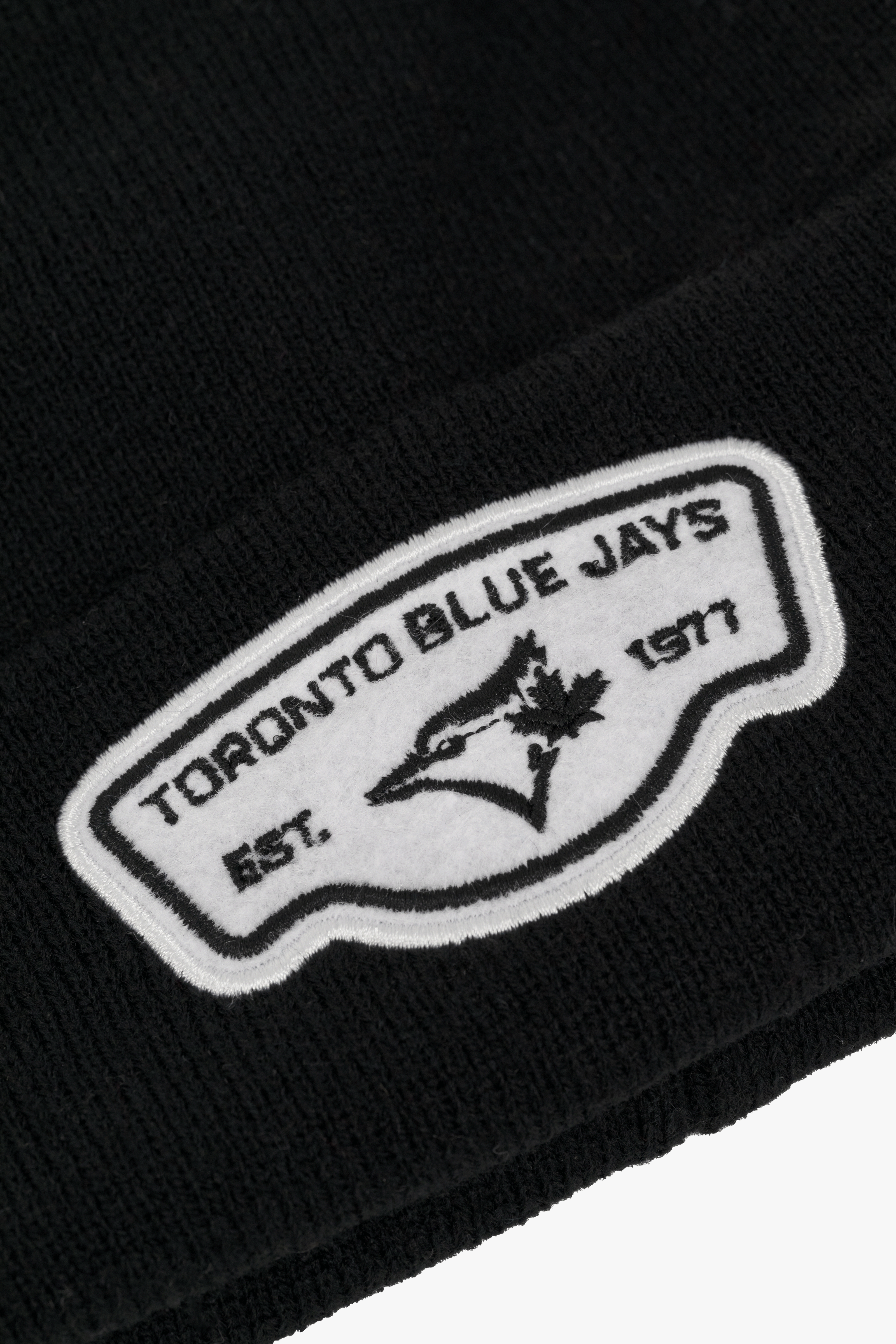 Toronto Blue Jays Cuffed Knit Black Beanie with Felt Patch, Est. 1977, Adult MLB Winter Beanie with Logo, One Size