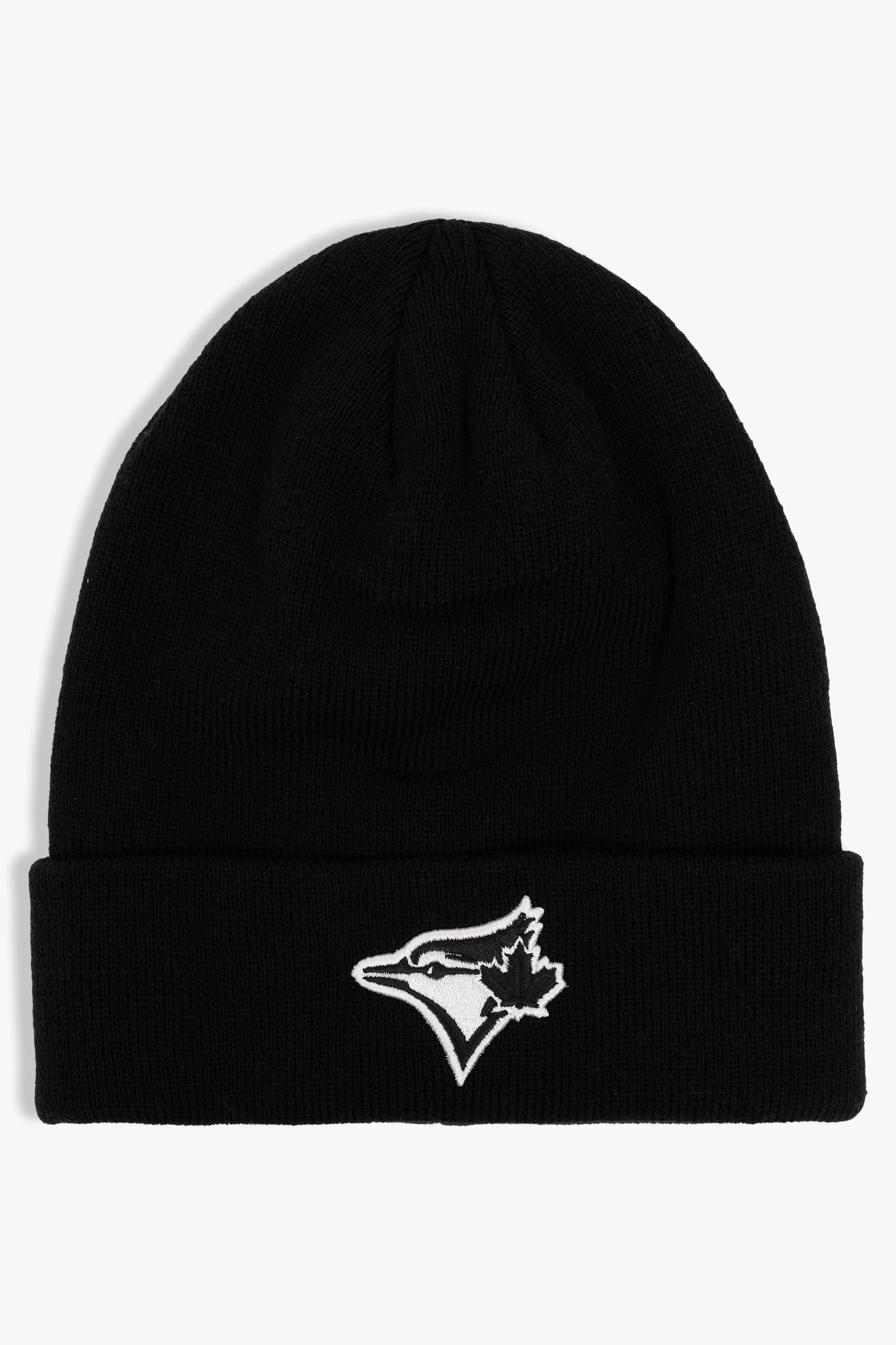 Toronto Blue Jays Cuffed Knit Black Beanie with Primary Black/White Logo, Adult MLB Winter Toque with Logo, One Size