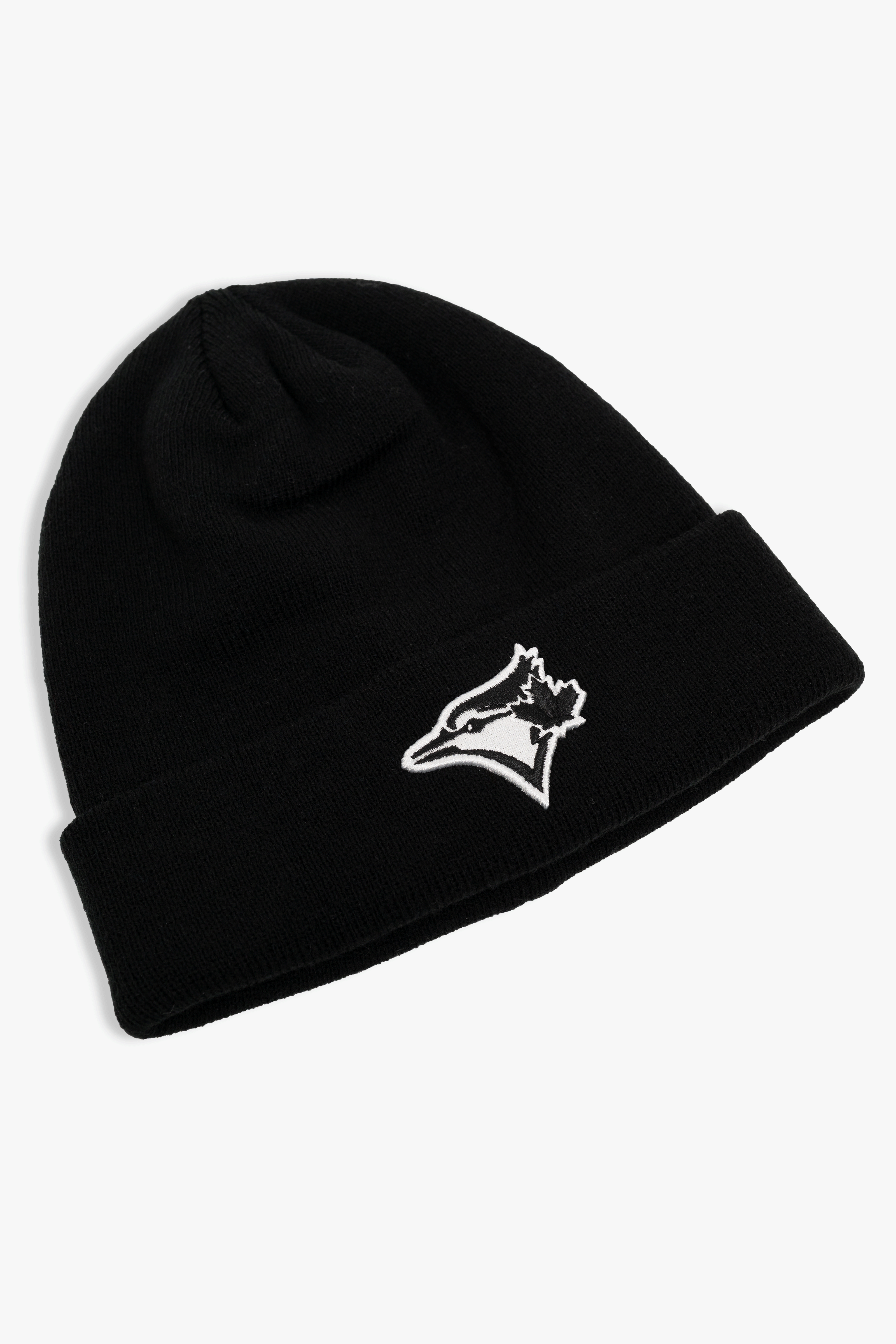 Toronto Blue Jays Cuffed Knit Black Beanie with Primary Black/White Logo, Adult MLB Winter Toque with Logo, One Size