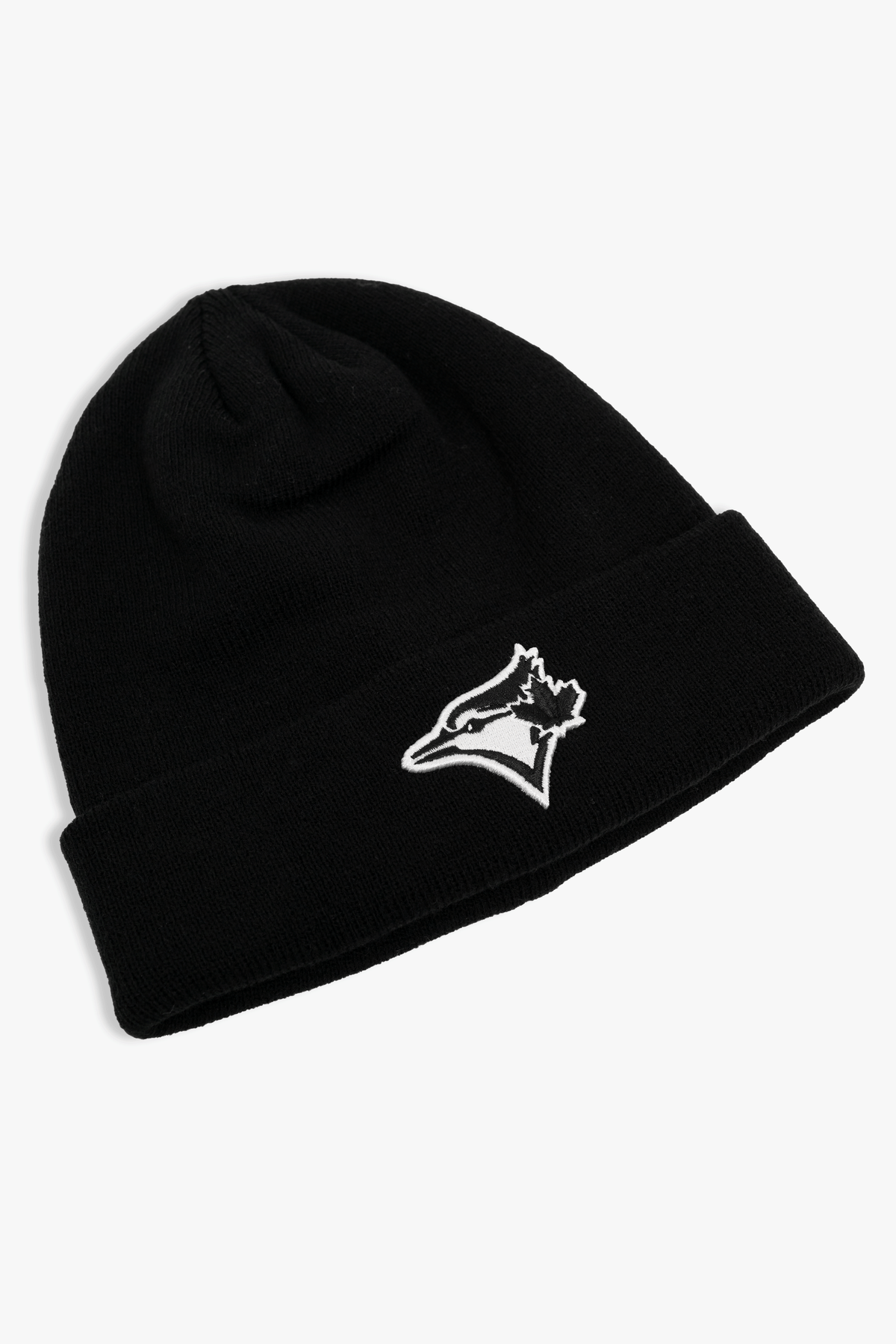 Toronto Blue Jays Cuffed Knit Black Beanie with Primary Black/White Logo, Adult MLB Winter Toque with Logo, One Size