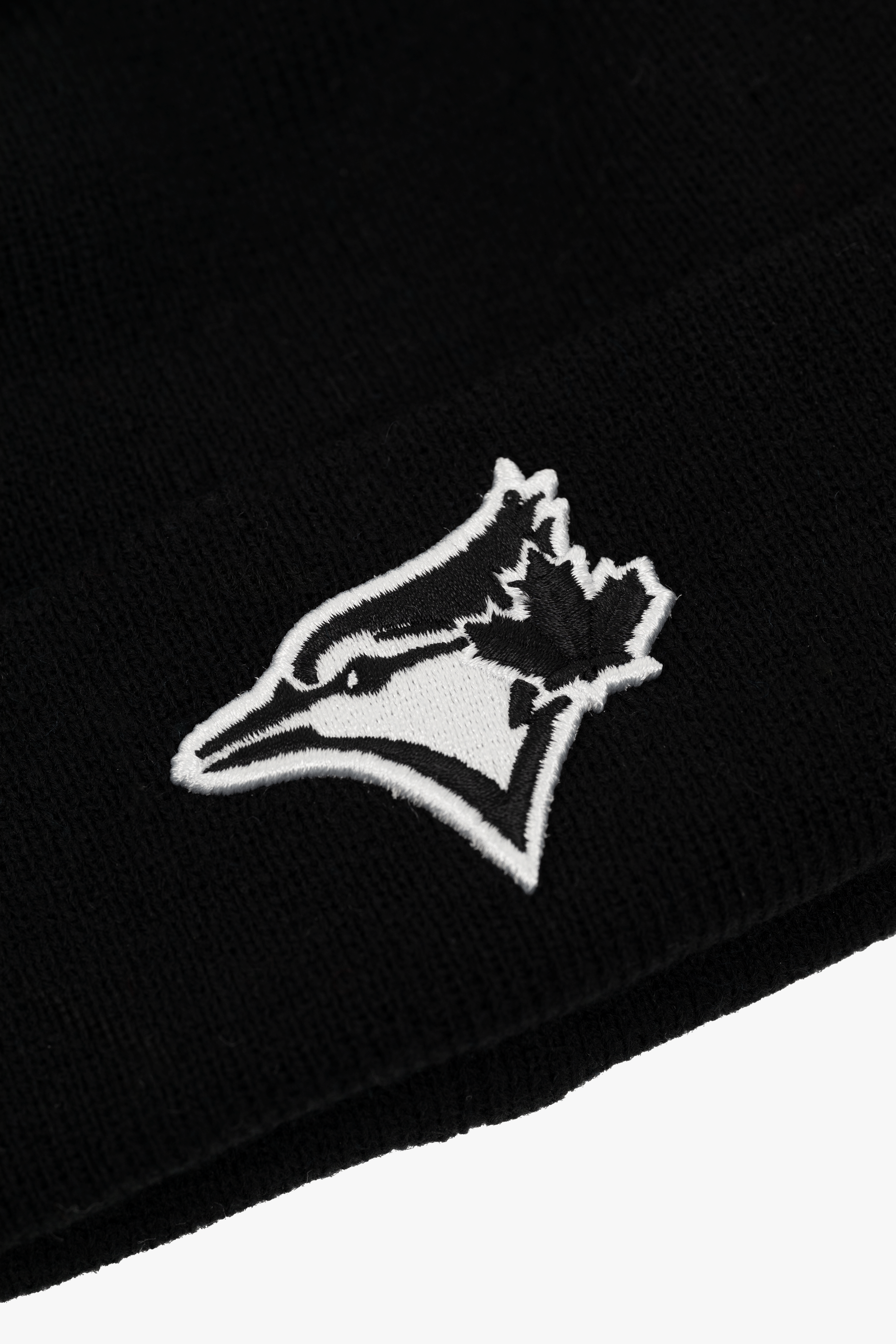 Toronto Blue Jays Cuffed Knit Black Beanie with Primary Black/White Logo, Adult MLB Winter Toque with Logo, One Size