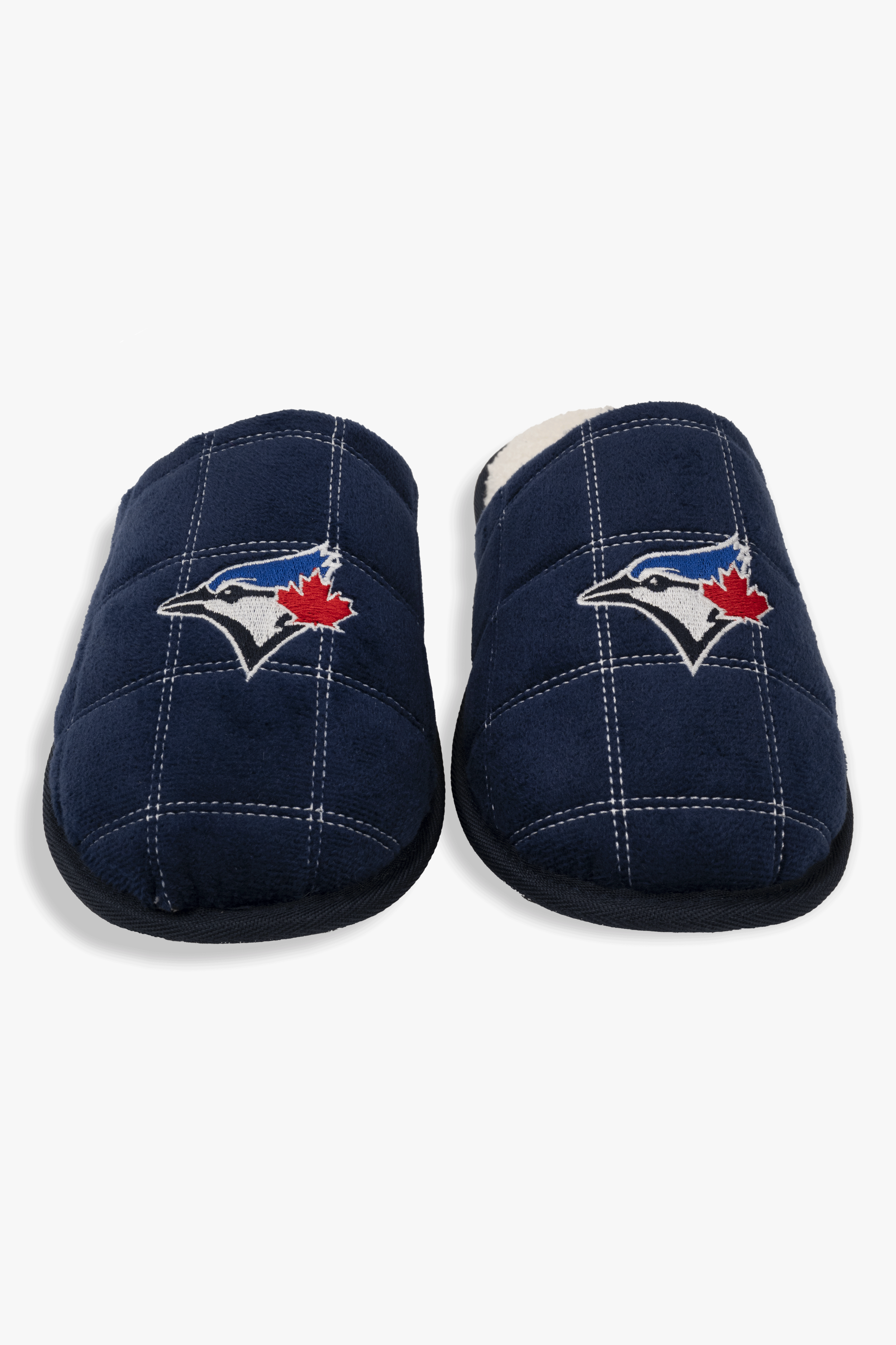 Toronto Blue Jays Men's Slippers, Faux Shearling Lined MLB House Shoes with Logo, Navy, S-XL