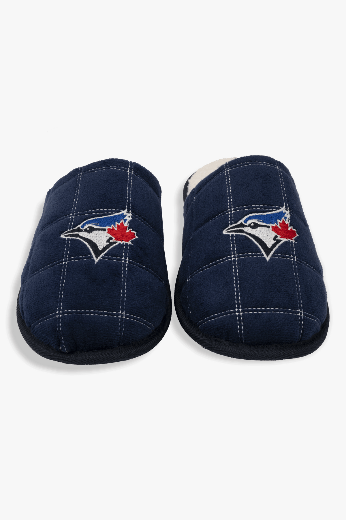 Toronto Blue Jays Men's Slippers, Faux Shearling Lined MLB House Shoes with Logo, Navy, S-XL