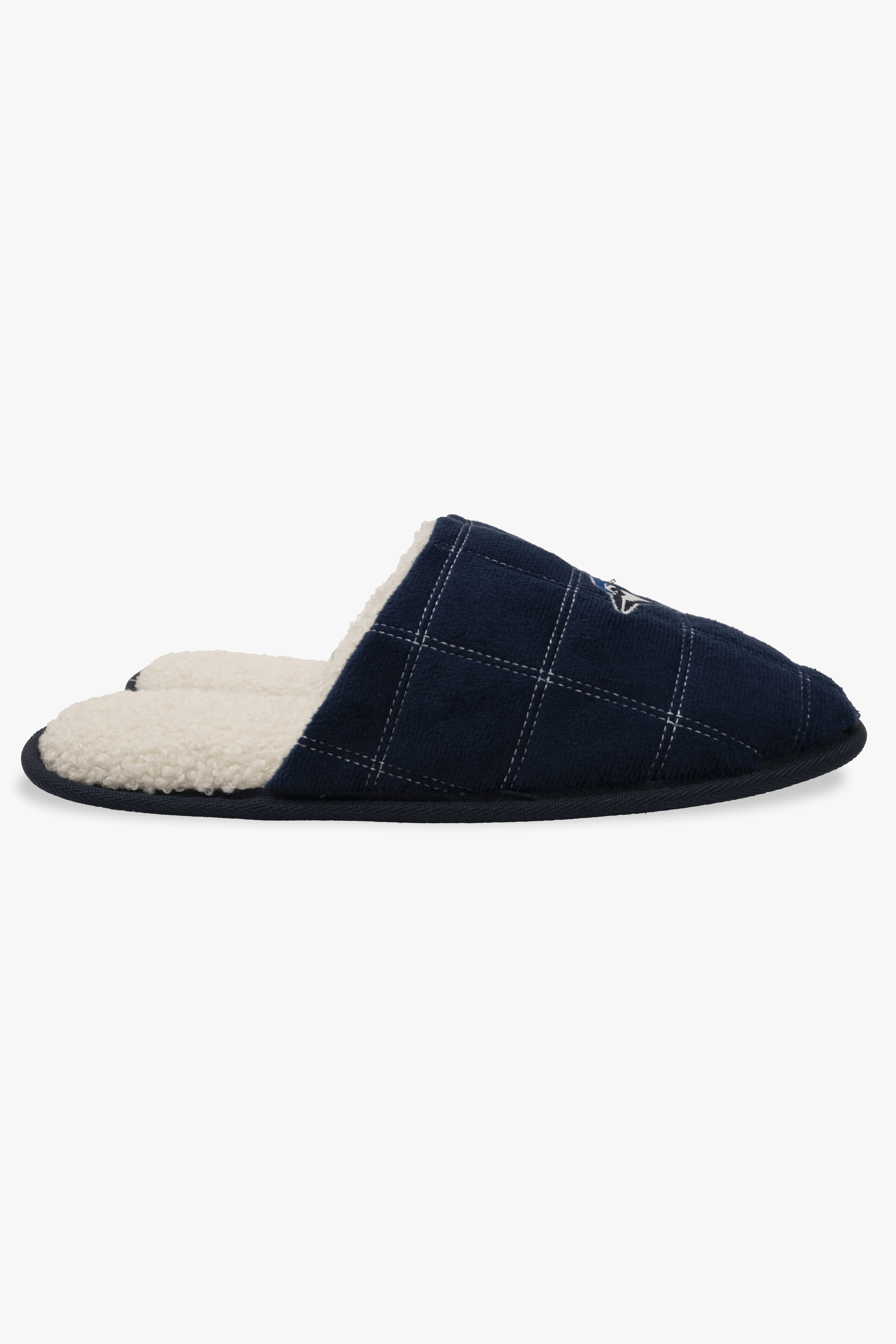 Toronto Blue Jays Men's Slippers, Faux Shearling Lined MLB House Shoes with Logo, Navy, S-XL