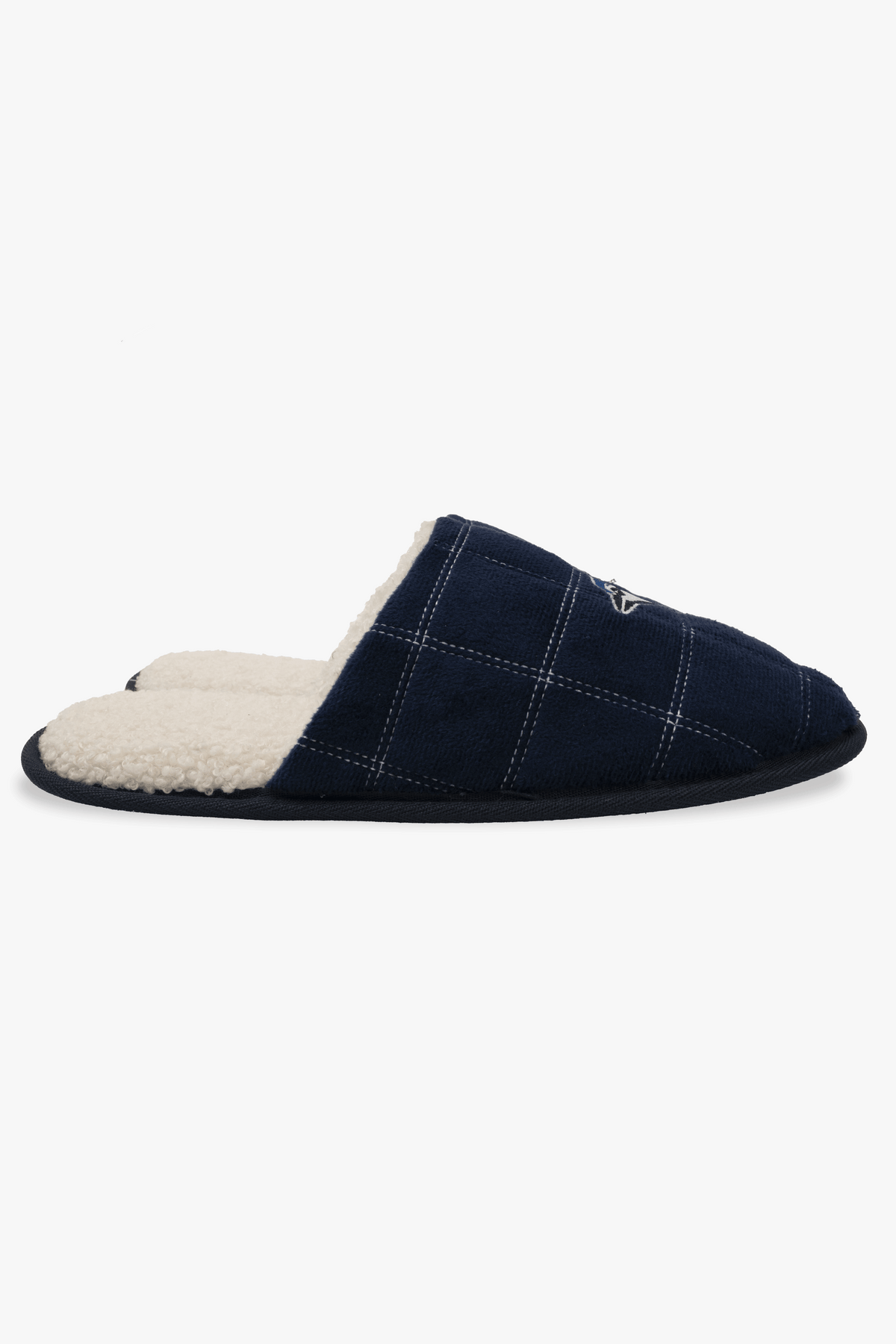 Toronto Blue Jays Men's Slippers, Faux Shearling Lined MLB House Shoes with Logo, Navy, S-XL