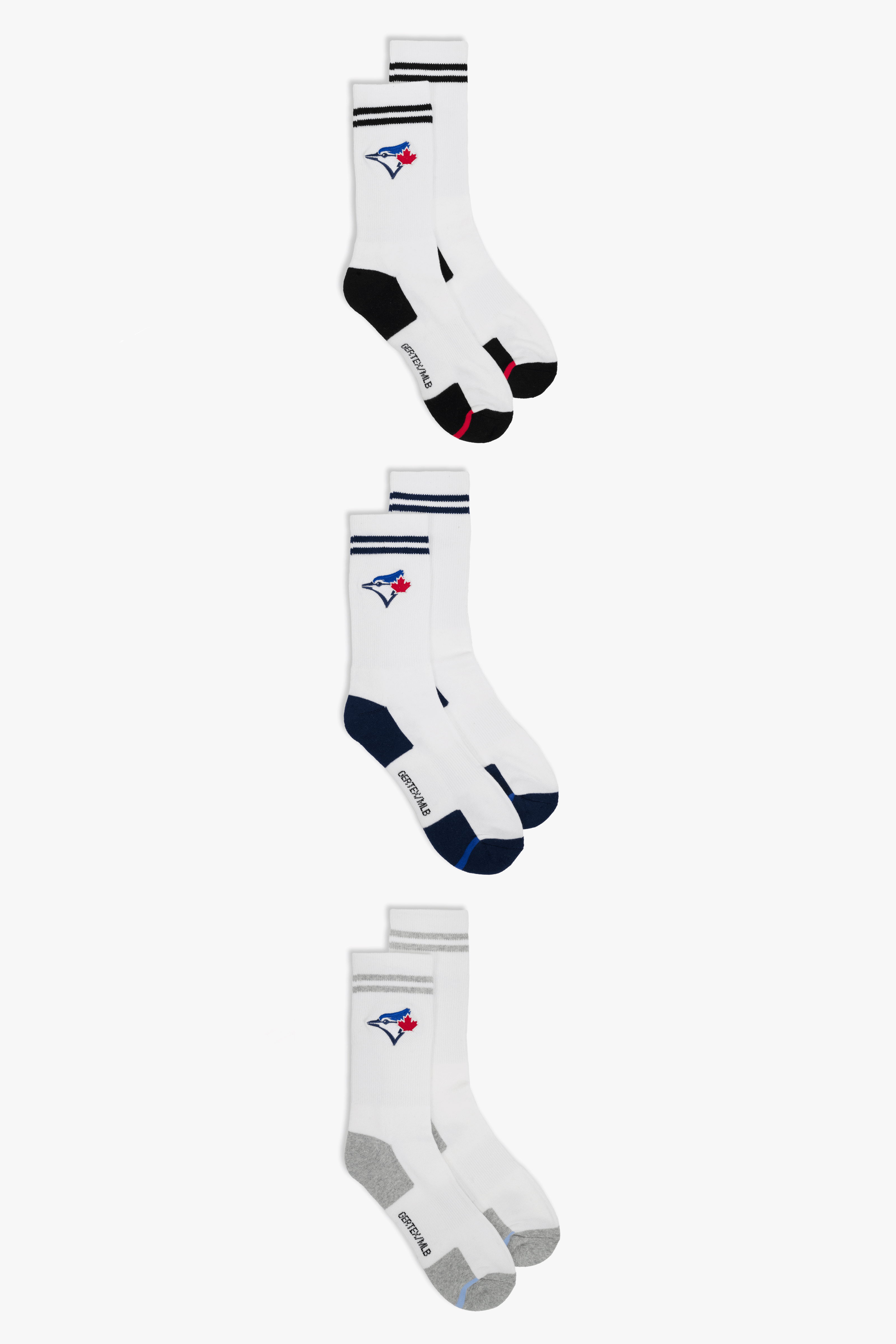 Toronto Blue Jays Men's Crew Socks 3-Pack with Embroidered Logo, Cushioned Sole MLB Sport Socks, 6-12, Fan Apparel