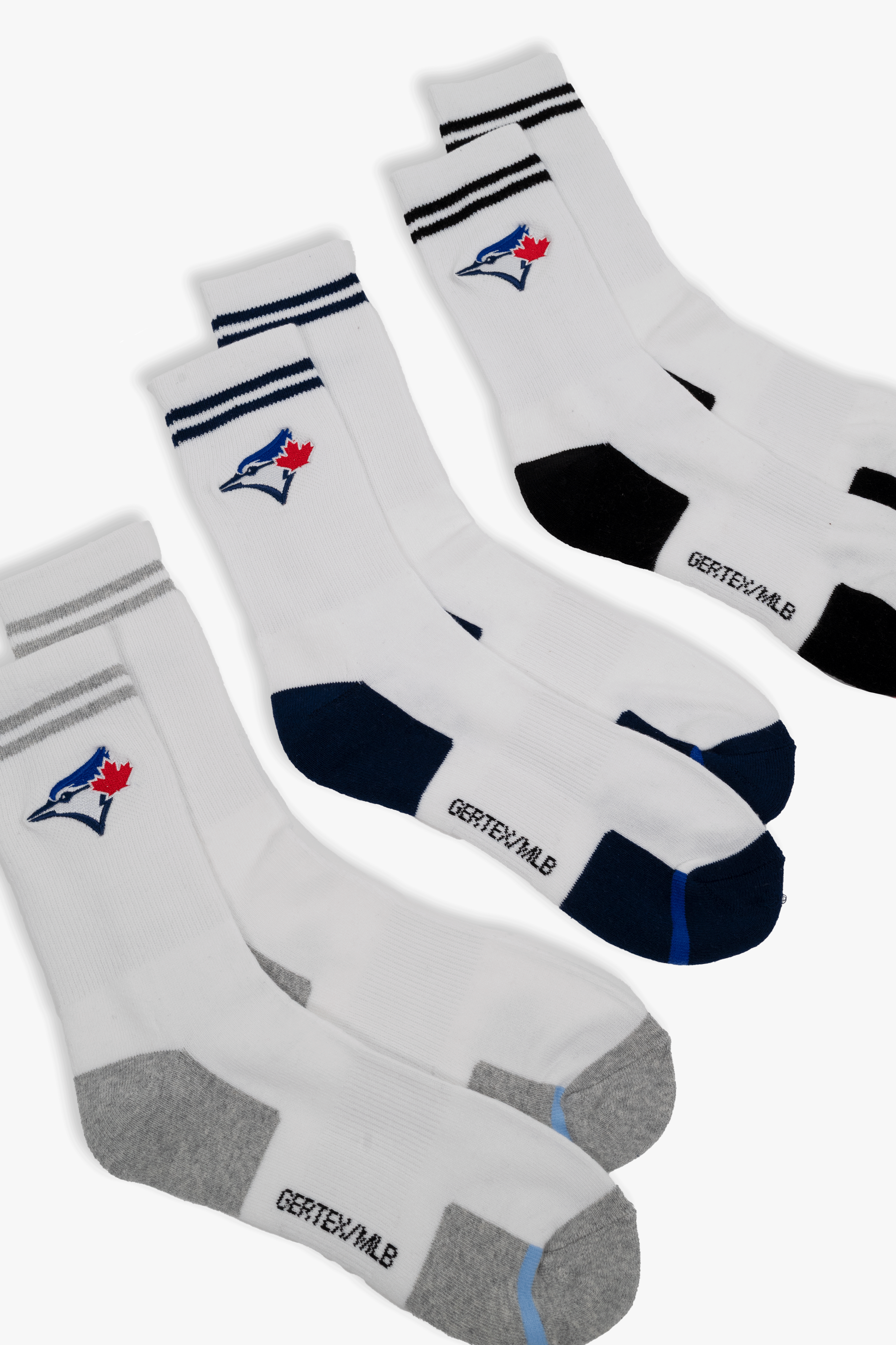 Toronto Blue Jays Men's Crew Socks 3-Pack with Embroidered Logo, Cushioned Sole MLB Sport Socks, 6-12, Fan Apparel
