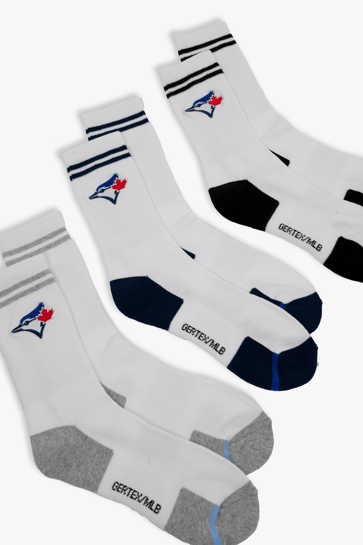 Toronto Blue Jays Men's Crew Socks 3-Pack with Embroidered Logo, Cushioned Sole MLB Sport Socks, 6-12, Fan Apparel