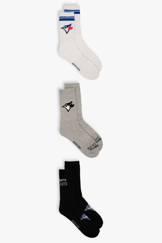 Toronto Blue Jays Men's Athletic Crew Socks 3-Pack, Cushioned Sole MLB Sport Socks