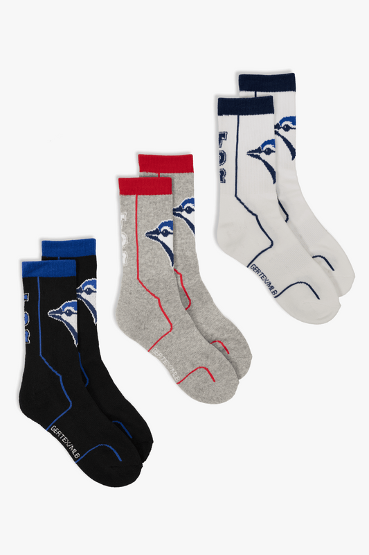 Toronto Blue Jays Kids 3-Pack Athletic Crew Socks, Cushioned MLB Baseball Socks, Sizes 4-10
