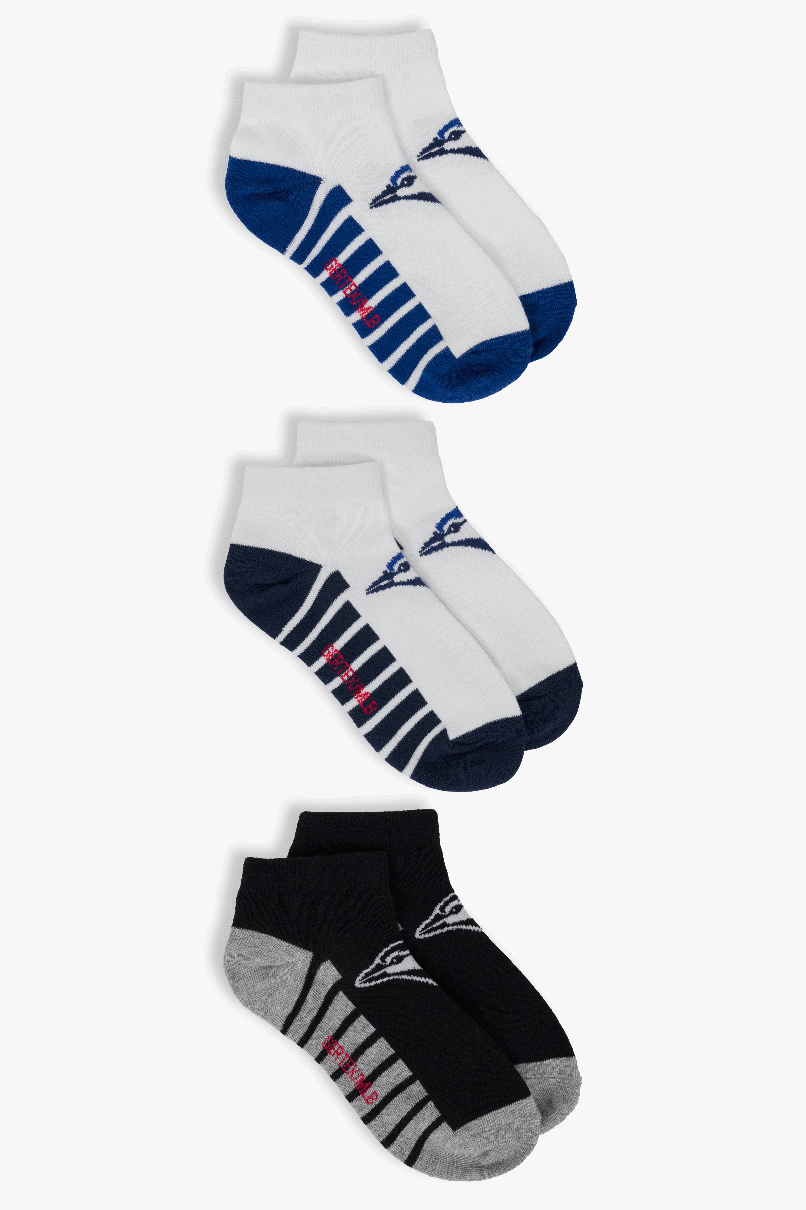MLB Kids Boys 3-Pack Ankle Socks, Toronto Blue Jays, Assorted Colours, Young Child to Youth Shoe Sizes