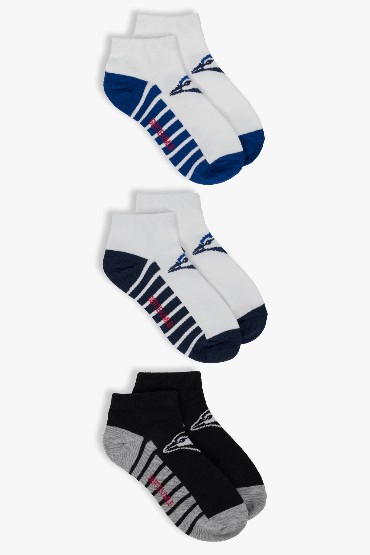 MLB Kids Boys 3-Pack Ankle Socks, Toronto Blue Jays, Assorted Colours, Young Child to Youth Shoe Sizes