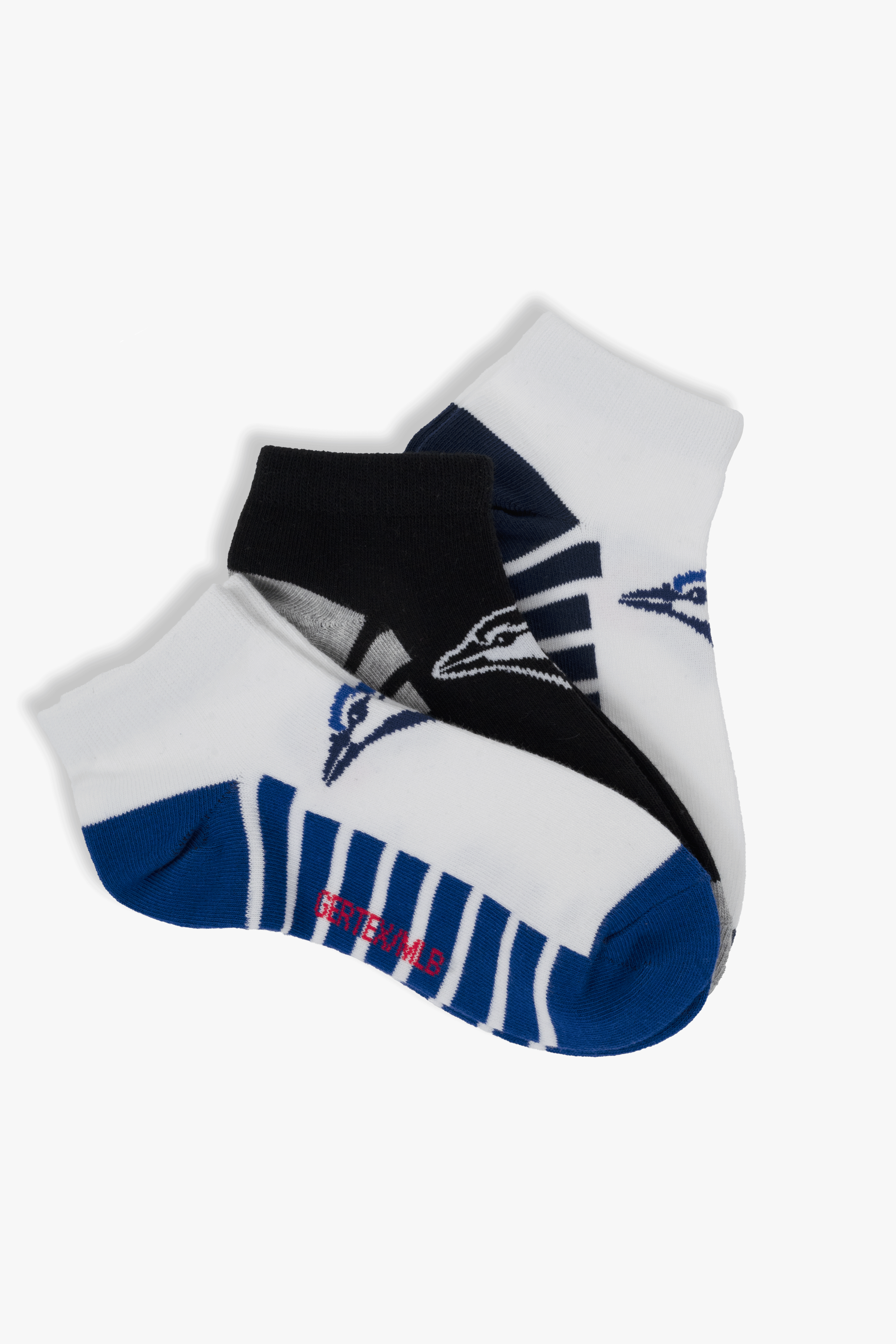 MLB Kids Boys 3-Pack Ankle Socks, Toronto Blue Jays, Assorted Colours, Young Child to Youth Shoe Sizes