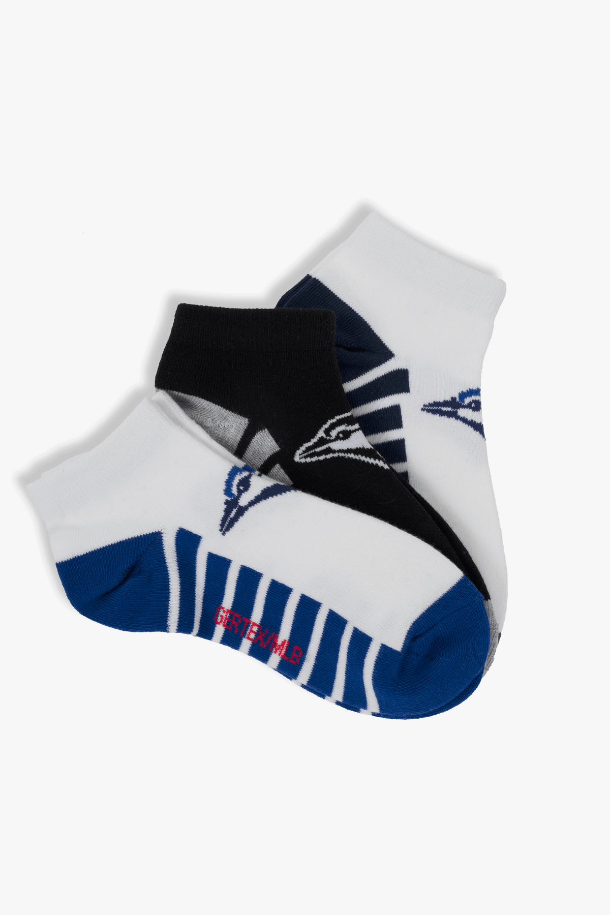 MLB Kids Boys 3-Pack Ankle Socks, Toronto Blue Jays, Assorted Colours, Young Child to Youth Shoe Sizes