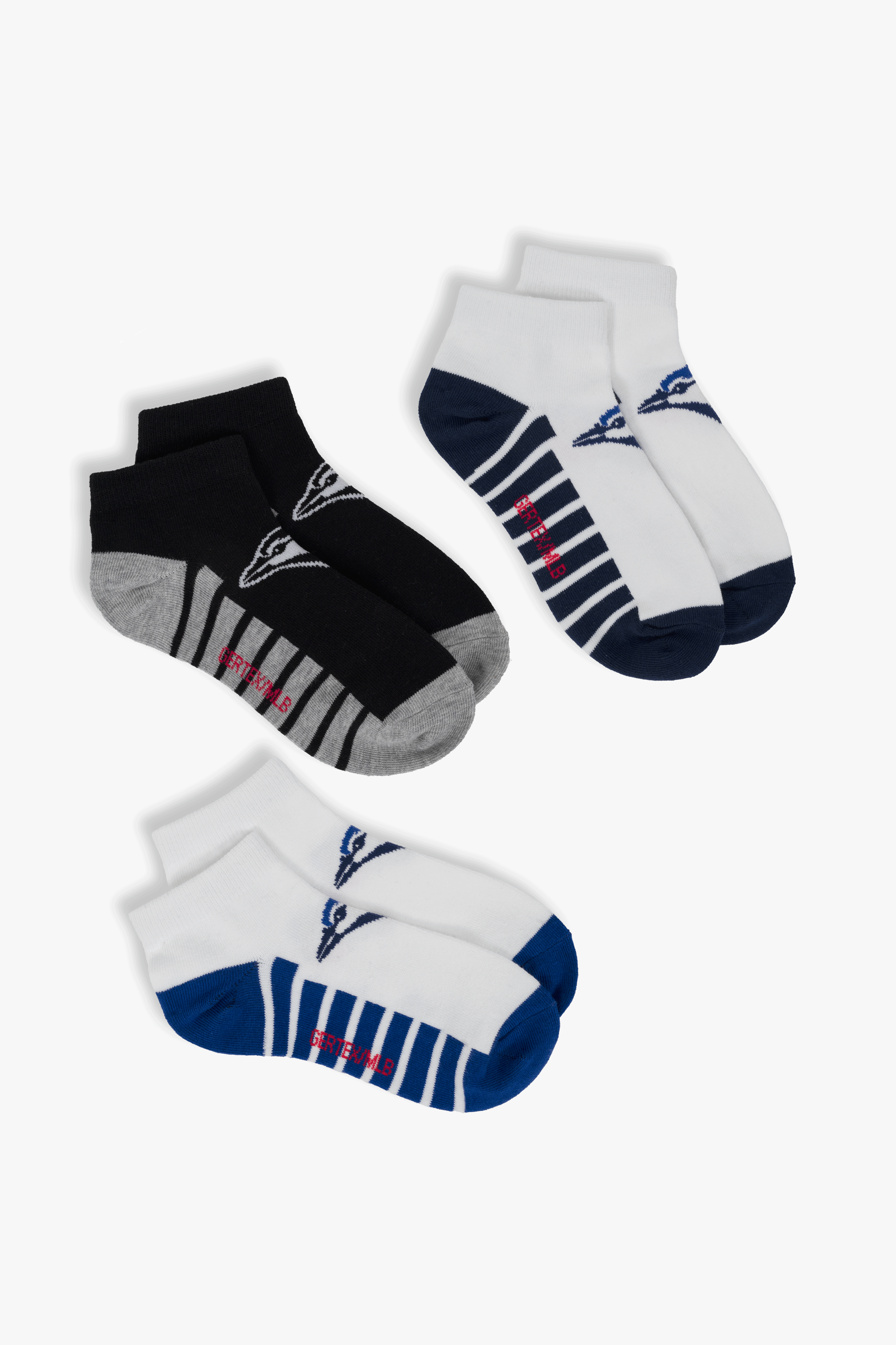 MLB Kids Boys 3-Pack Ankle Socks, Toronto Blue Jays, Assorted Colours, Young Child to Youth Shoe Sizes