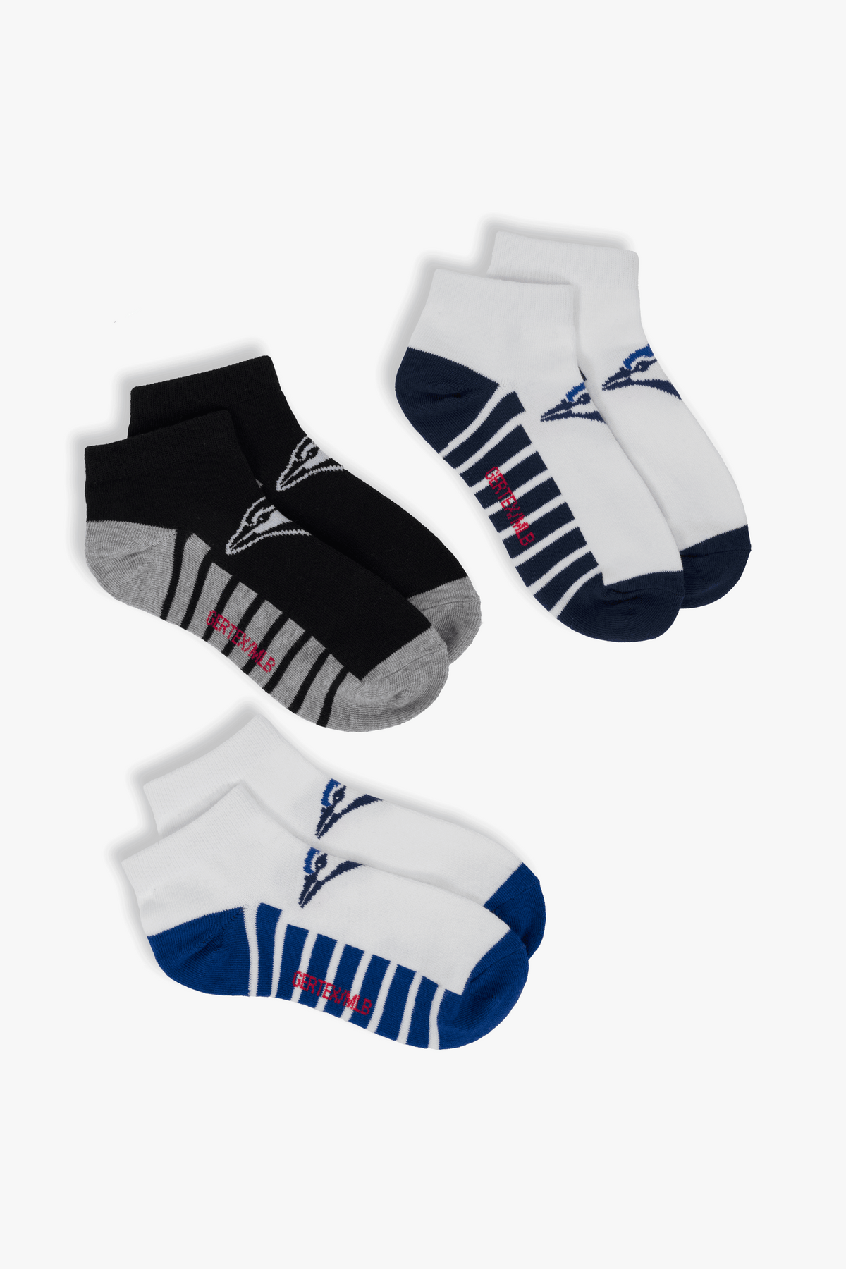 MLB Kids Boys 3-Pack Ankle Socks, Toronto Blue Jays, Assorted Colours, Young Child to Youth Shoe Sizes