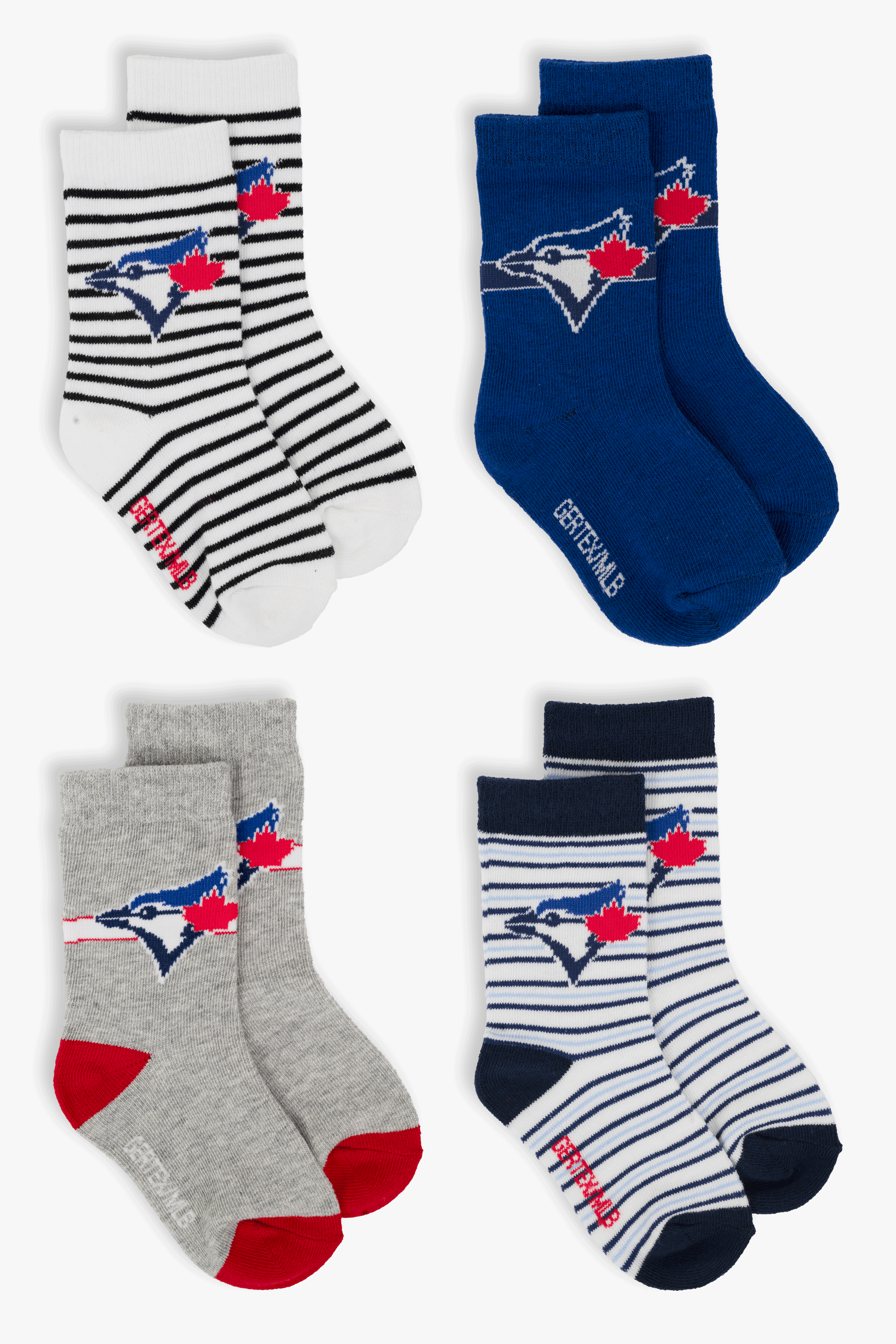 Toronto Blue Jays Infant/Toddler 4-Pack Crew Socks, MLB Baseball Socks, 0-12 to 3-5, Holiday Baby Fan Gift