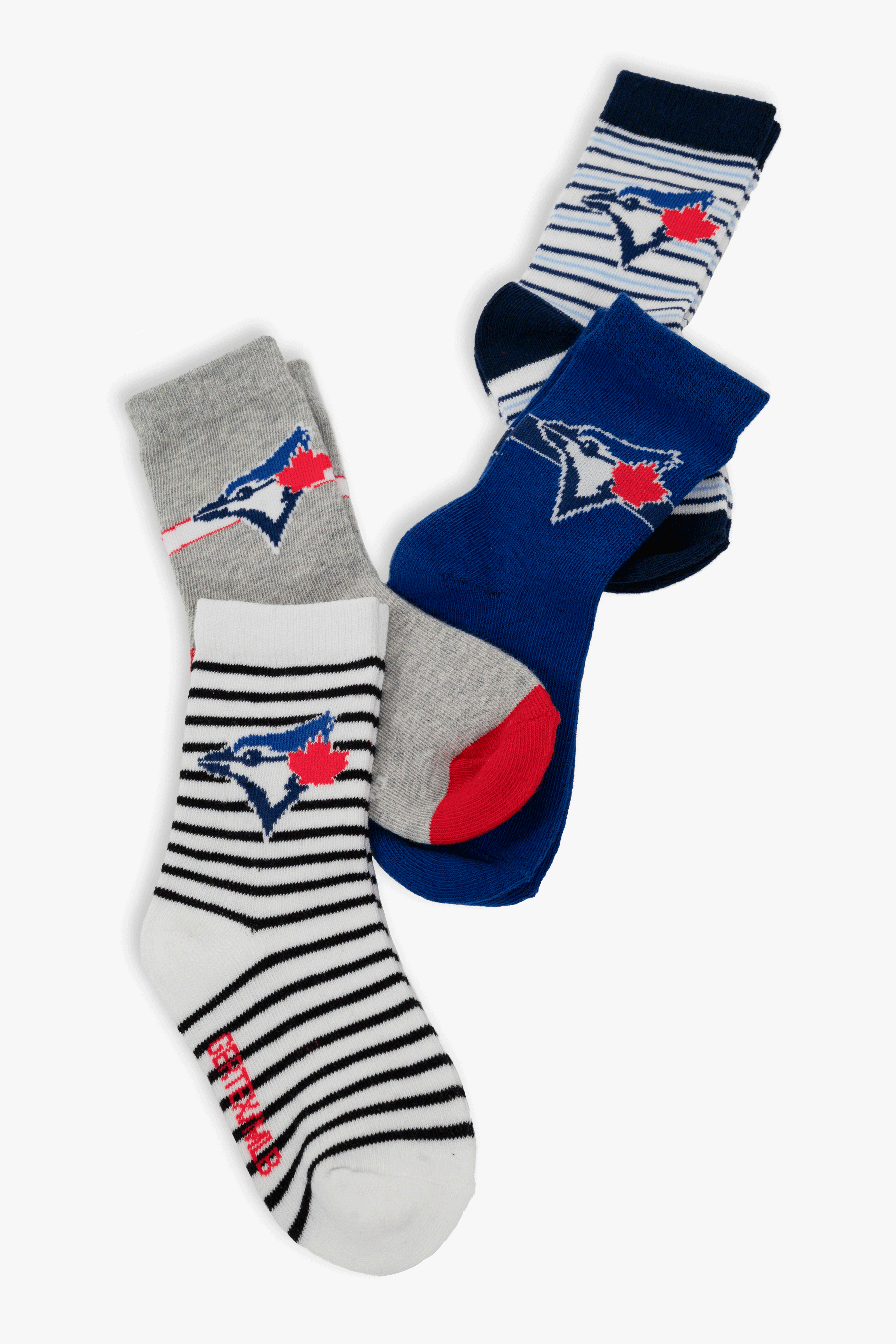 Toronto Blue Jays Infant/Toddler 4-Pack Crew Socks, MLB Baseball Socks, 0-12 to 3-5, Holiday Baby Fan Gift