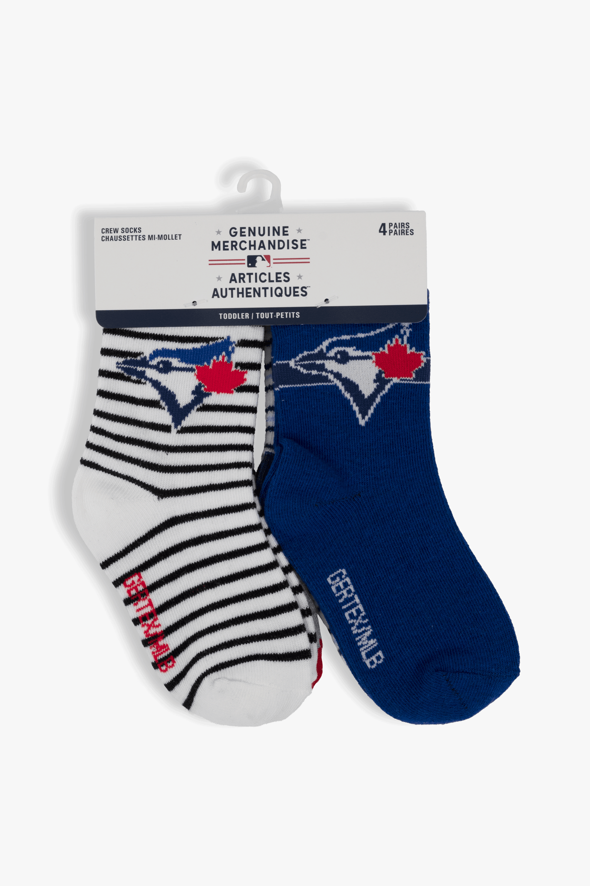 Toronto Blue Jays Infant/Toddler 4-Pack Crew Socks, MLB Baseball Socks, 0-12 to 3-5, Holiday Baby Fan Gift