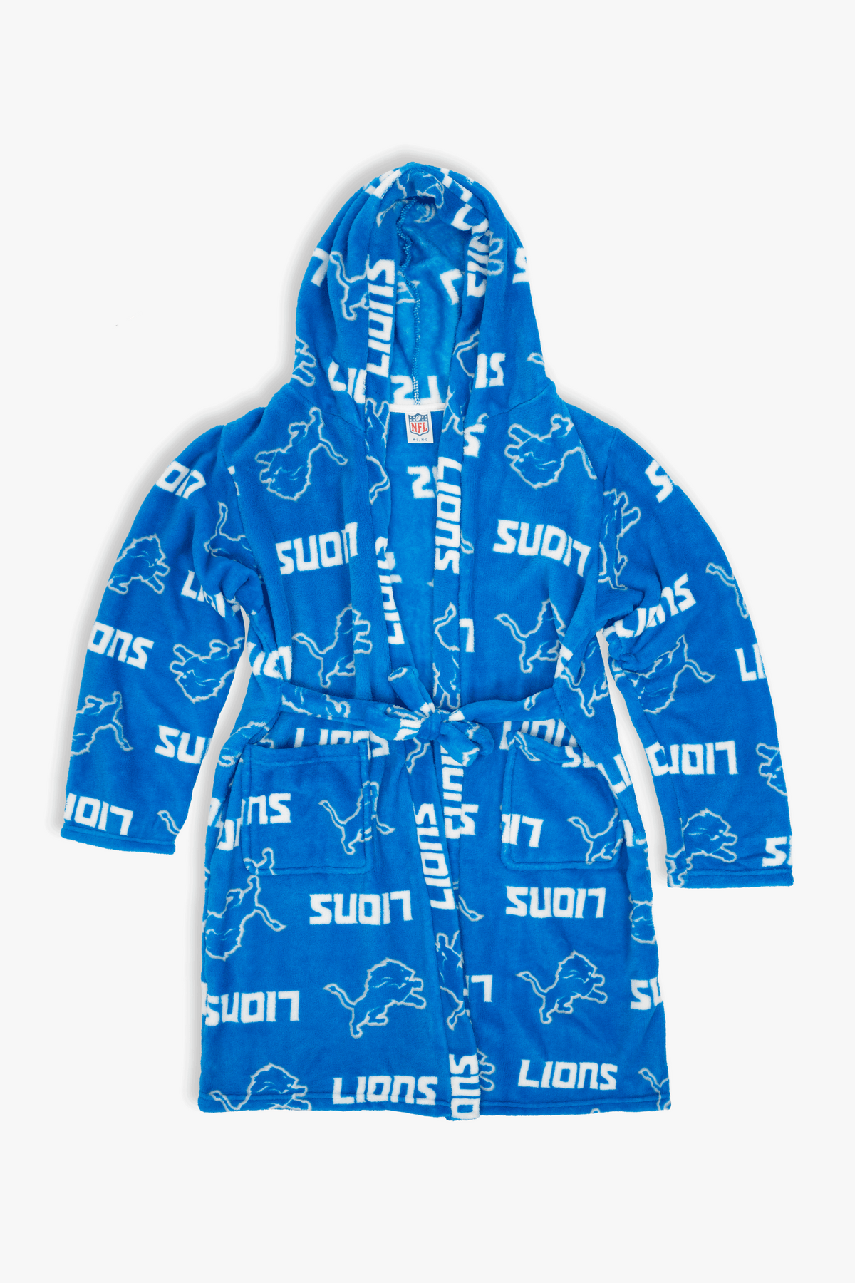 Detroit Lions Youth Fleece Robe, Hooded NFL Kids Bathrobe with Tie Belt and Pockets, Children's Sizes