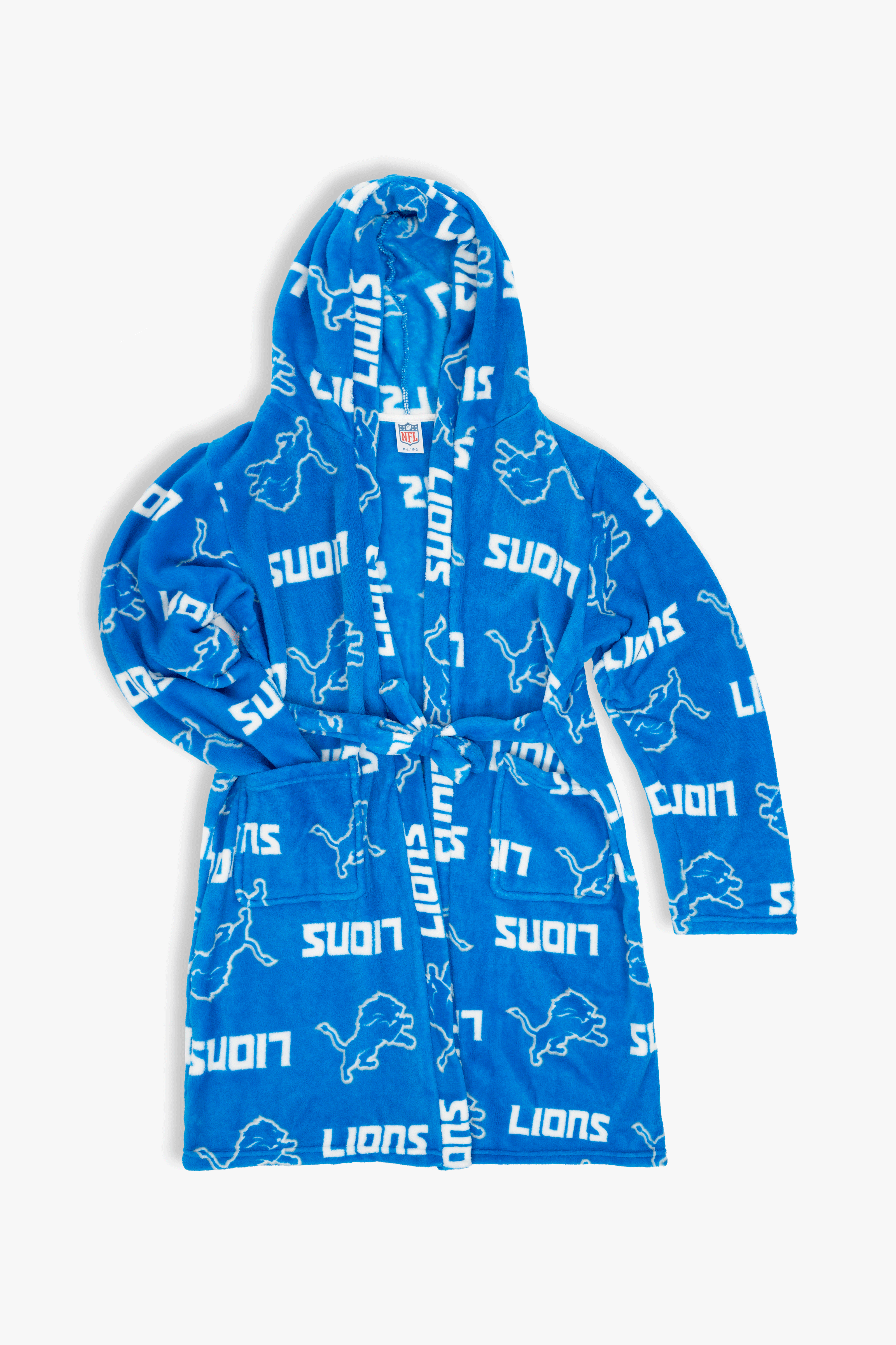 Detroit Lions Youth Fleece Robe, Hooded NFL Kids Bathrobe with Tie Belt and Pockets, Children's Sizes