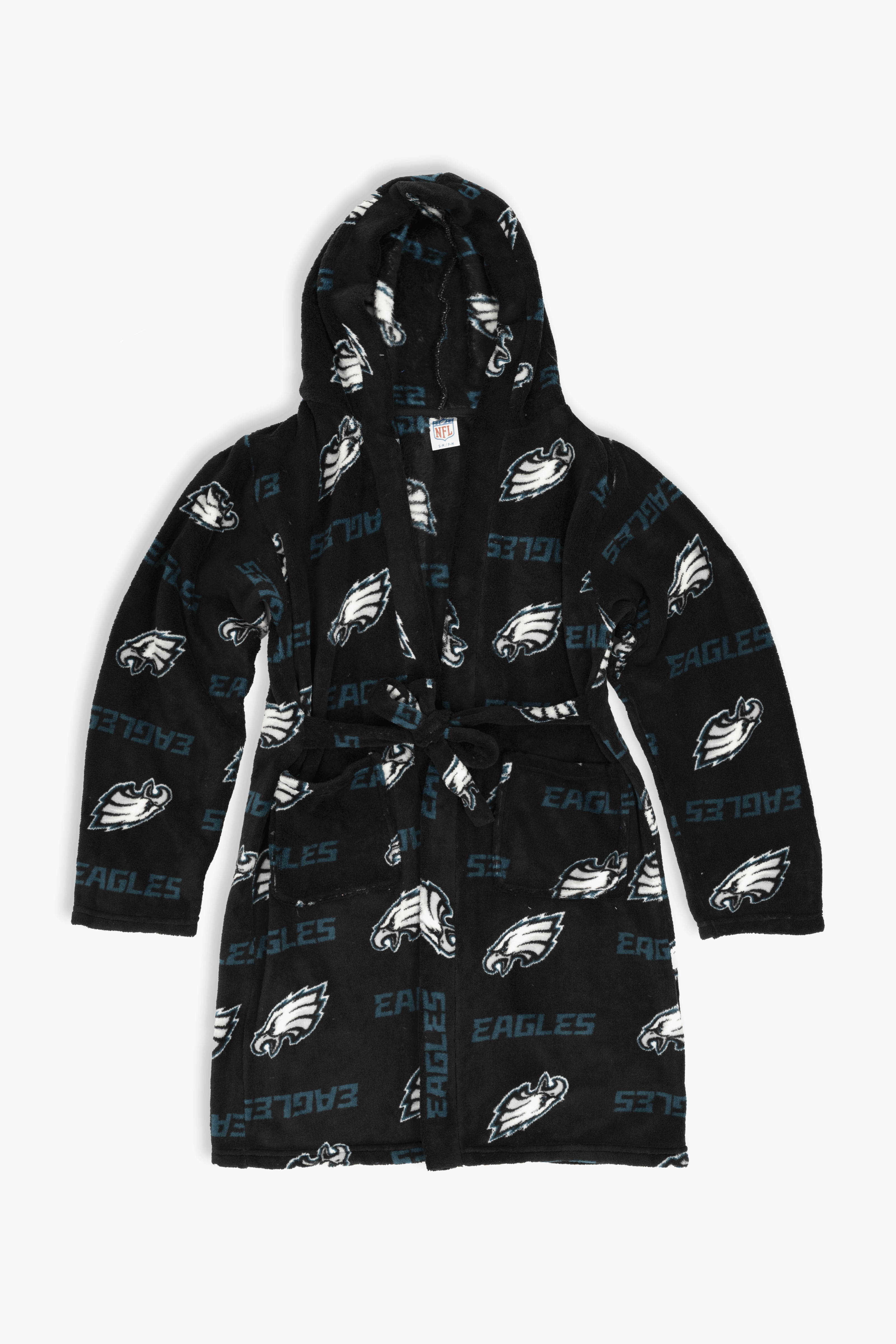 Philadelphia Eagles Youth Fleece Robe, Hooded NFL Kids Bathrobe with Tie Belt and Pockets, Children's Sizes