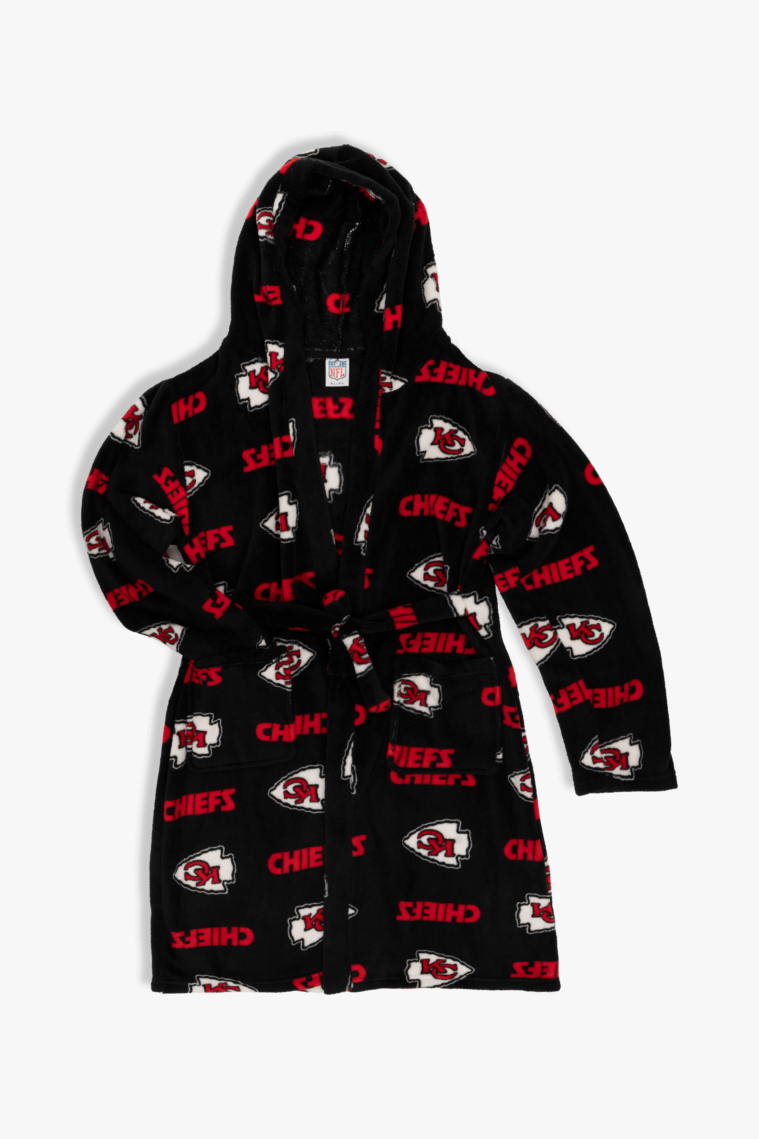 Kansas City Chiefs Youth Fleece Robe, Hooded NFL Kids Bathrobe with Tie Belt and Pockets, Children's Sizes