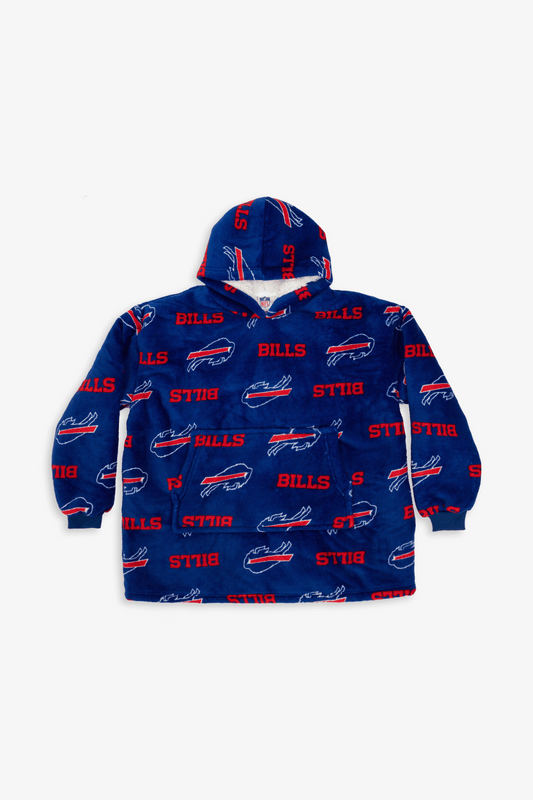 NFL Youth Buffalo Bills Coral Fleece Blanket Hoodie, Oversized Kids Wearable Blanket, Sherpa Lined, S/M-M/L