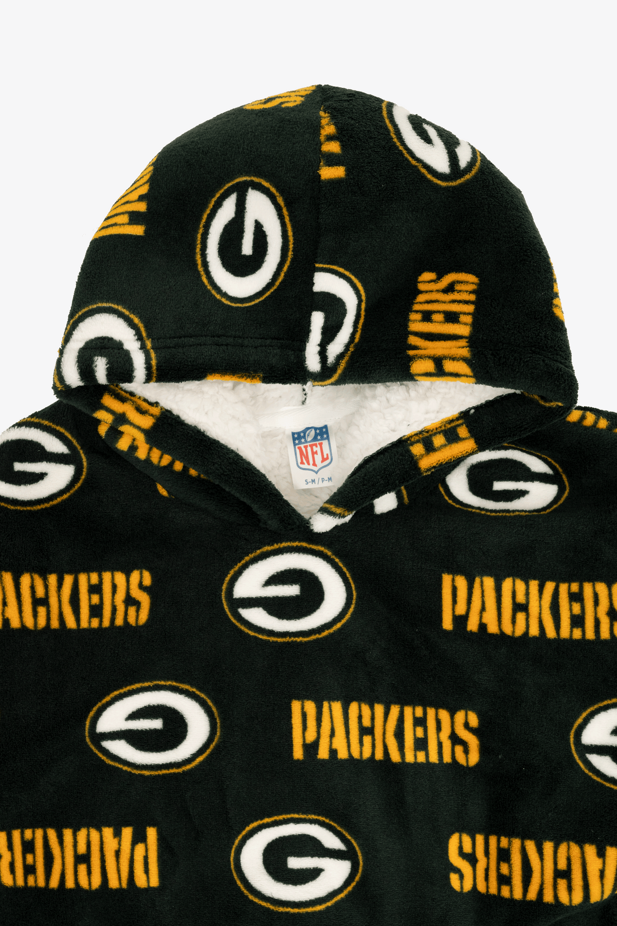 NFL Youth Green Bay Packers Coral Fleece Blanket Hoodie, Oversized Kids Wearable Blanket, Sherpa Lined, S/M-L/XL